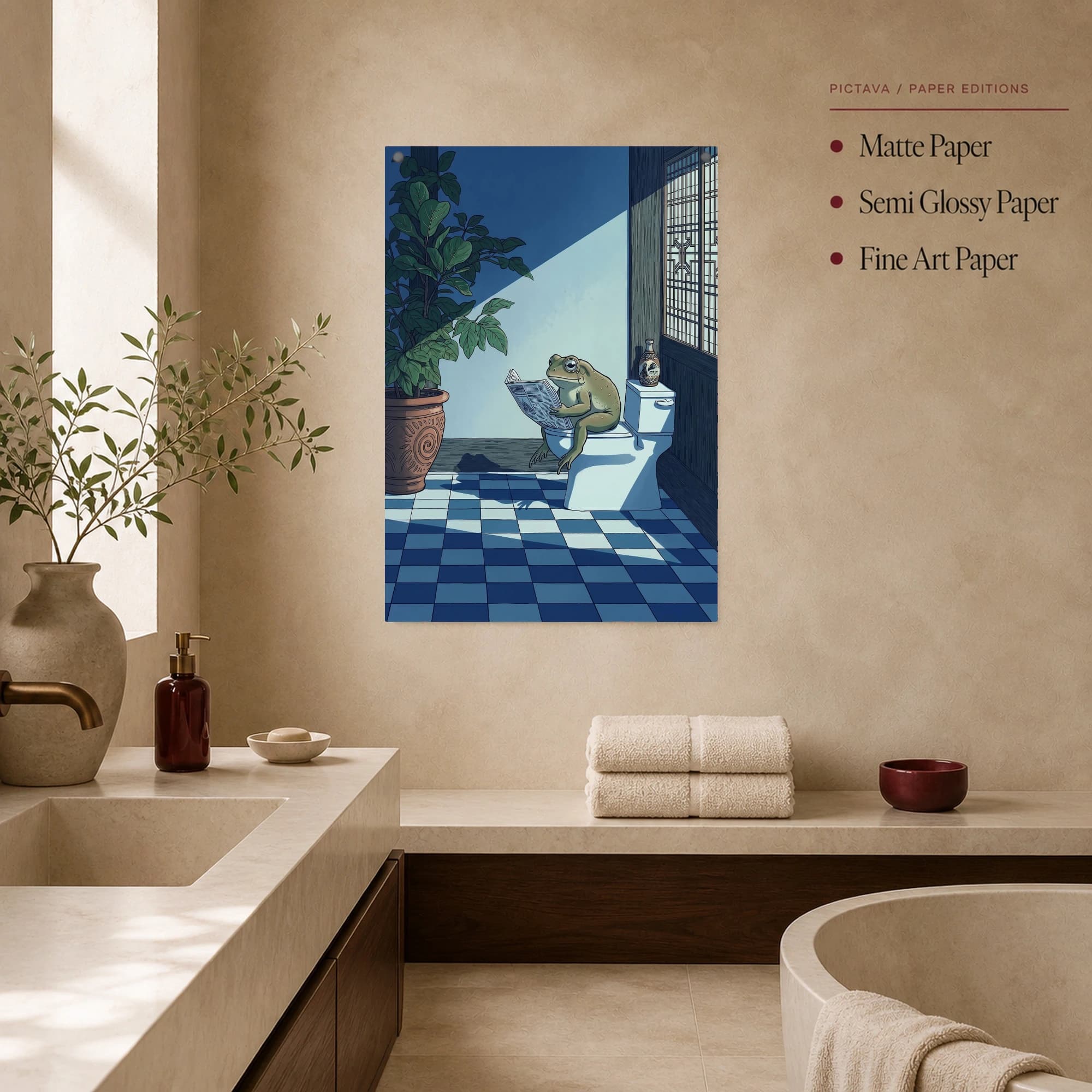 Funny Frog Reading Newspaper on Toilet Wall Art, view 3