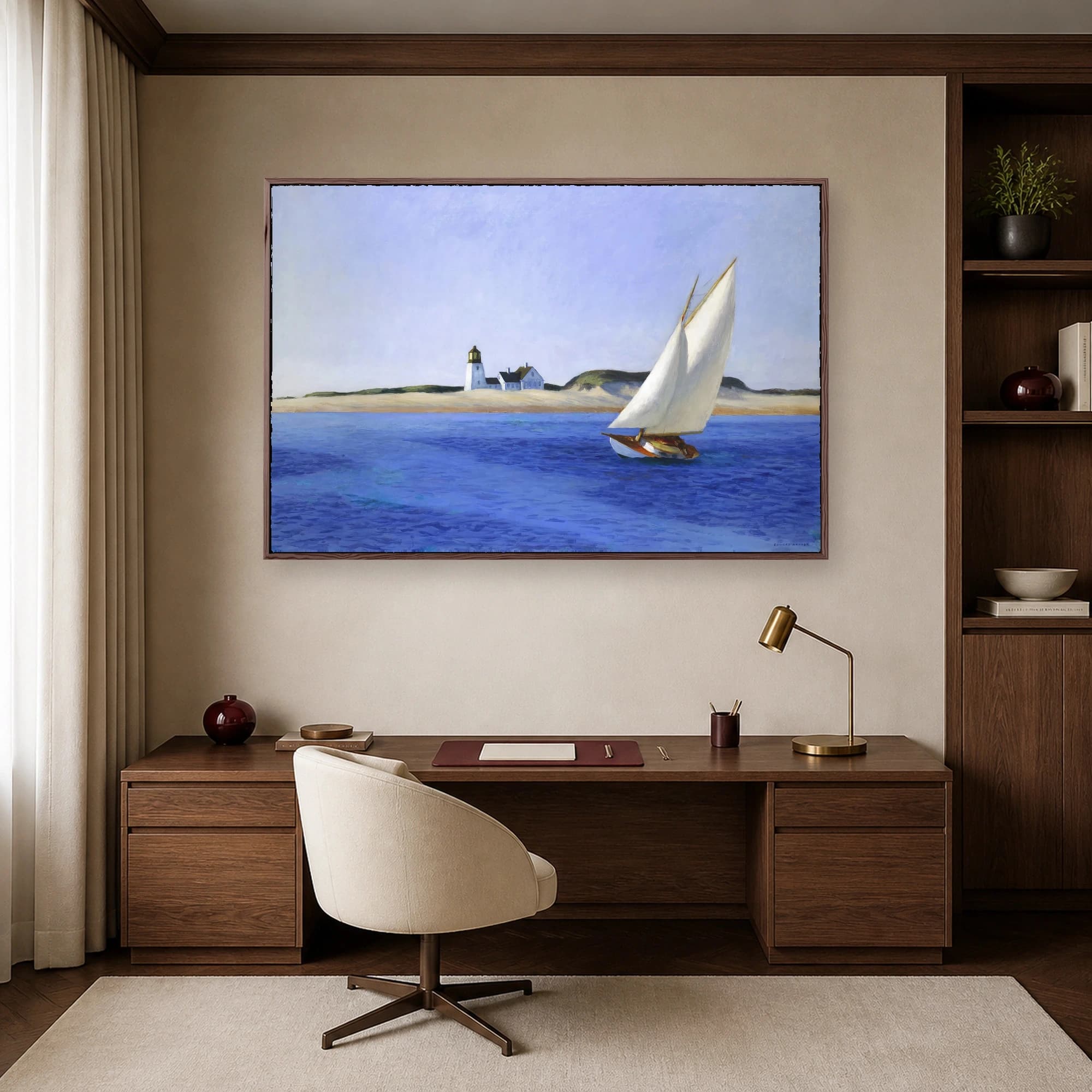 The Lighthouse at Two Lights Coastal Sailboat Fine Art Print, view 6