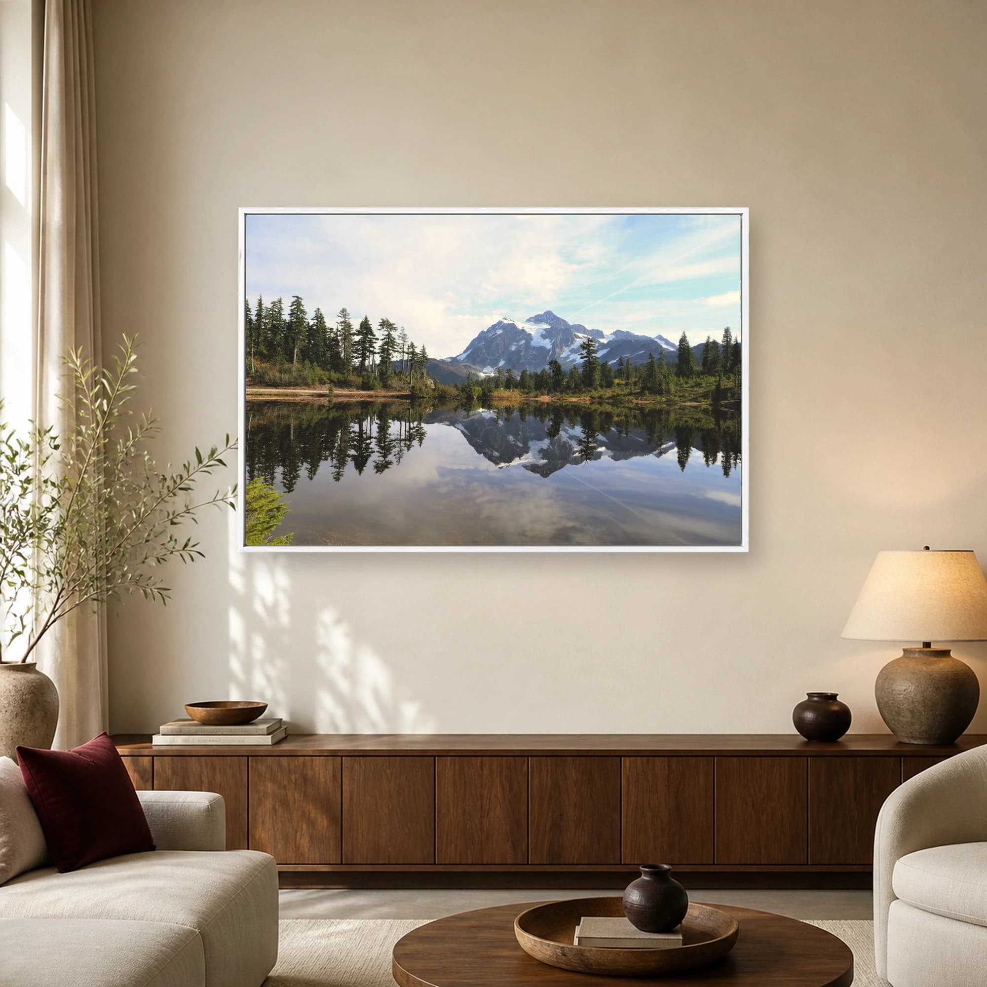 Alpine Mirror Reflection Mountain Landscape Canvas Print, view 2