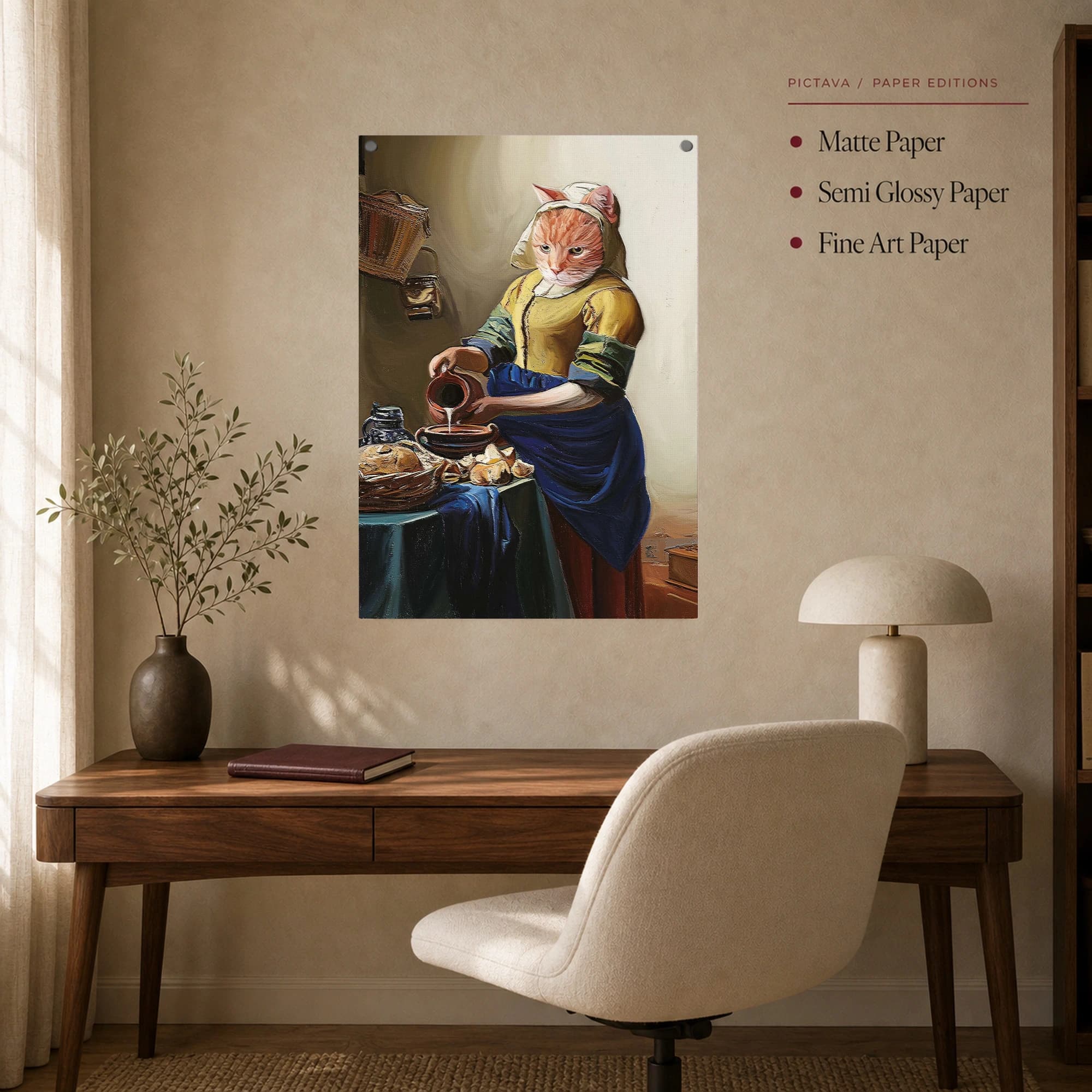 The Milkmaid Cat Funny Classical Art Print, view 7