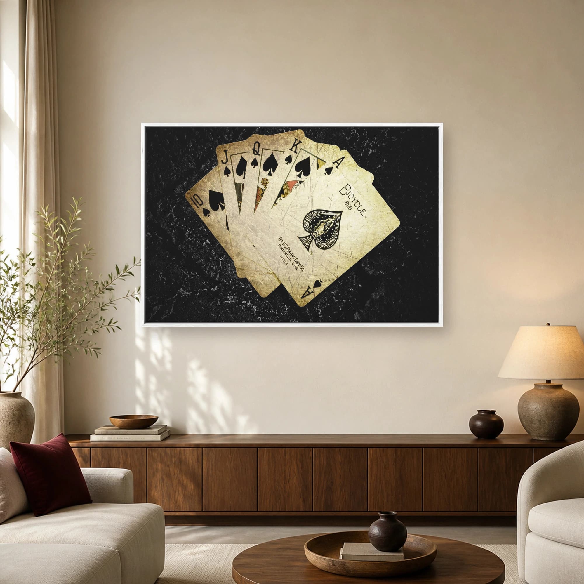 Vintage Royal Flush Spades Playing Cards Art, view 2