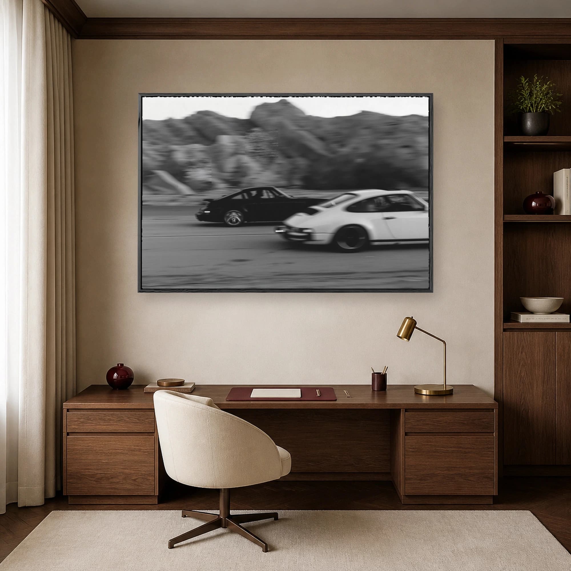 High Speed Duel Classic Sports Cars Monochrome Wall Art, view 5
