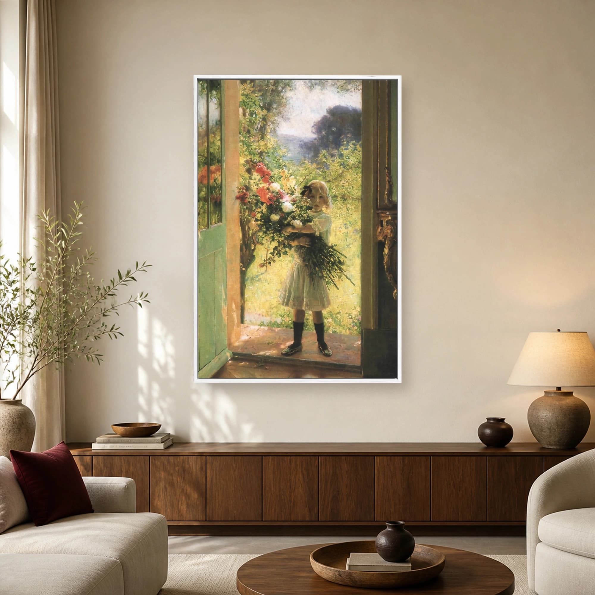 Girl with Wildflowers Garden Print Impressionist Art, view 2
