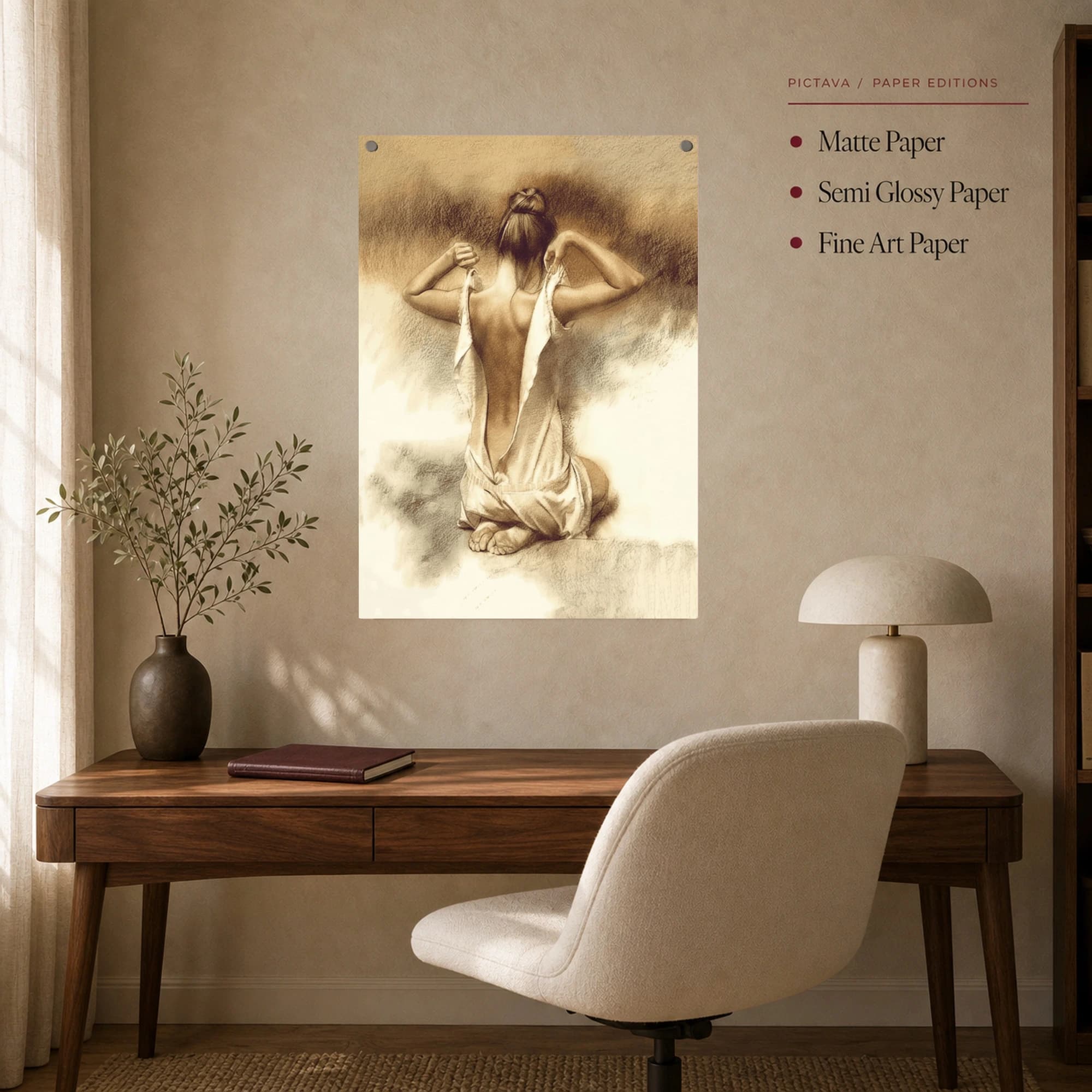 Kneeling Woman Undressing Charcoal Drawing Art Print, view 7