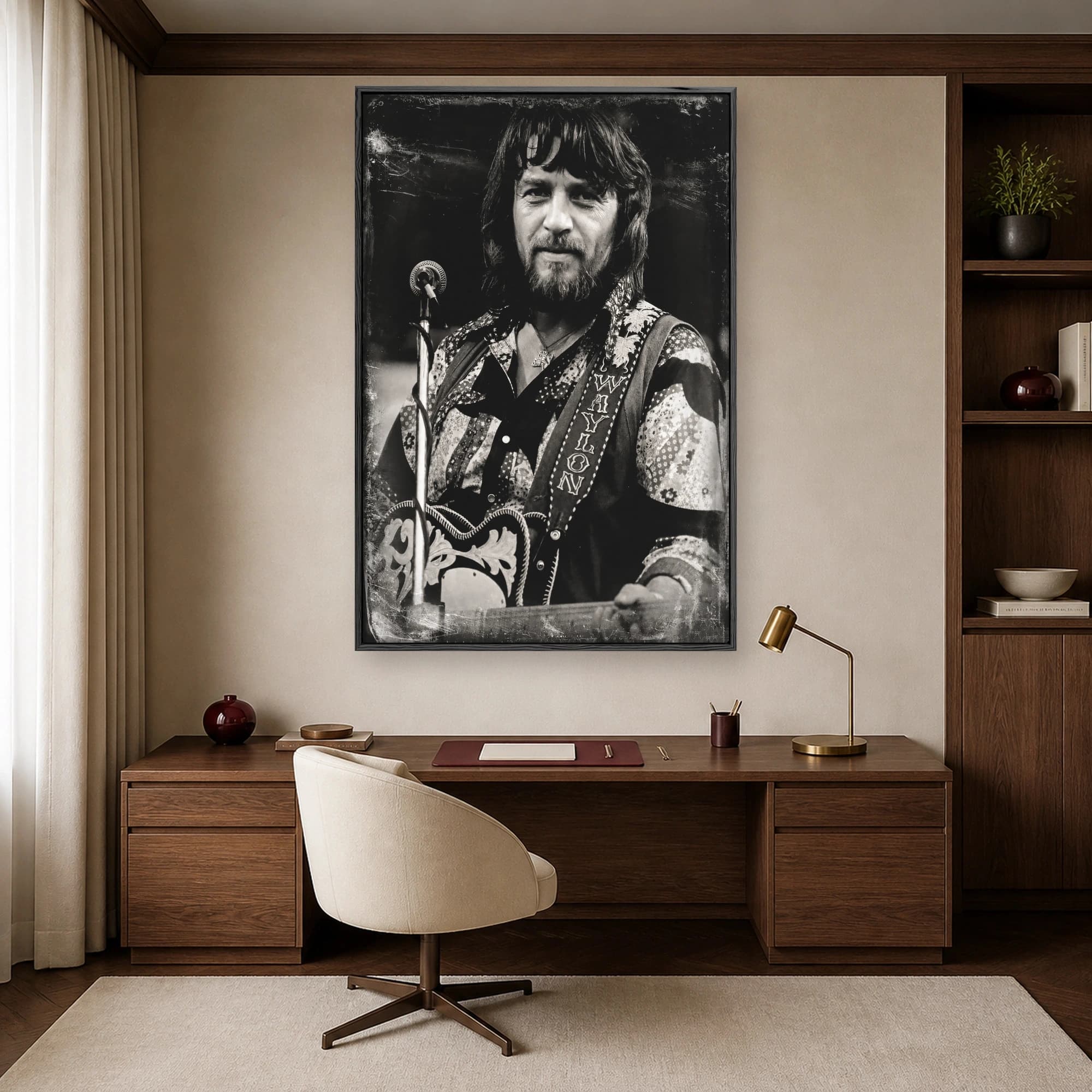 Waylon Jennings Vintage Music Legend Black and White Portrait, view 7