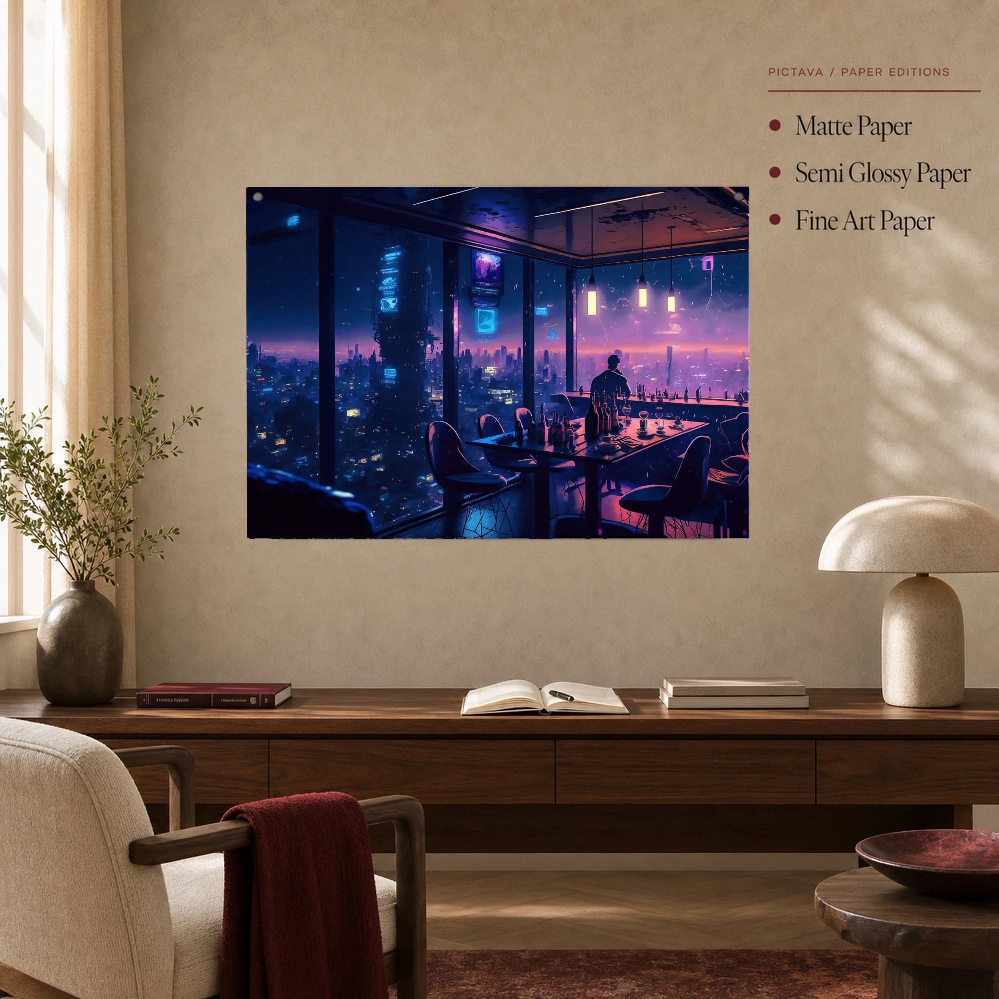 Cyberpunk Cityscape Neon Lounge Canvas Wall Art, view 5