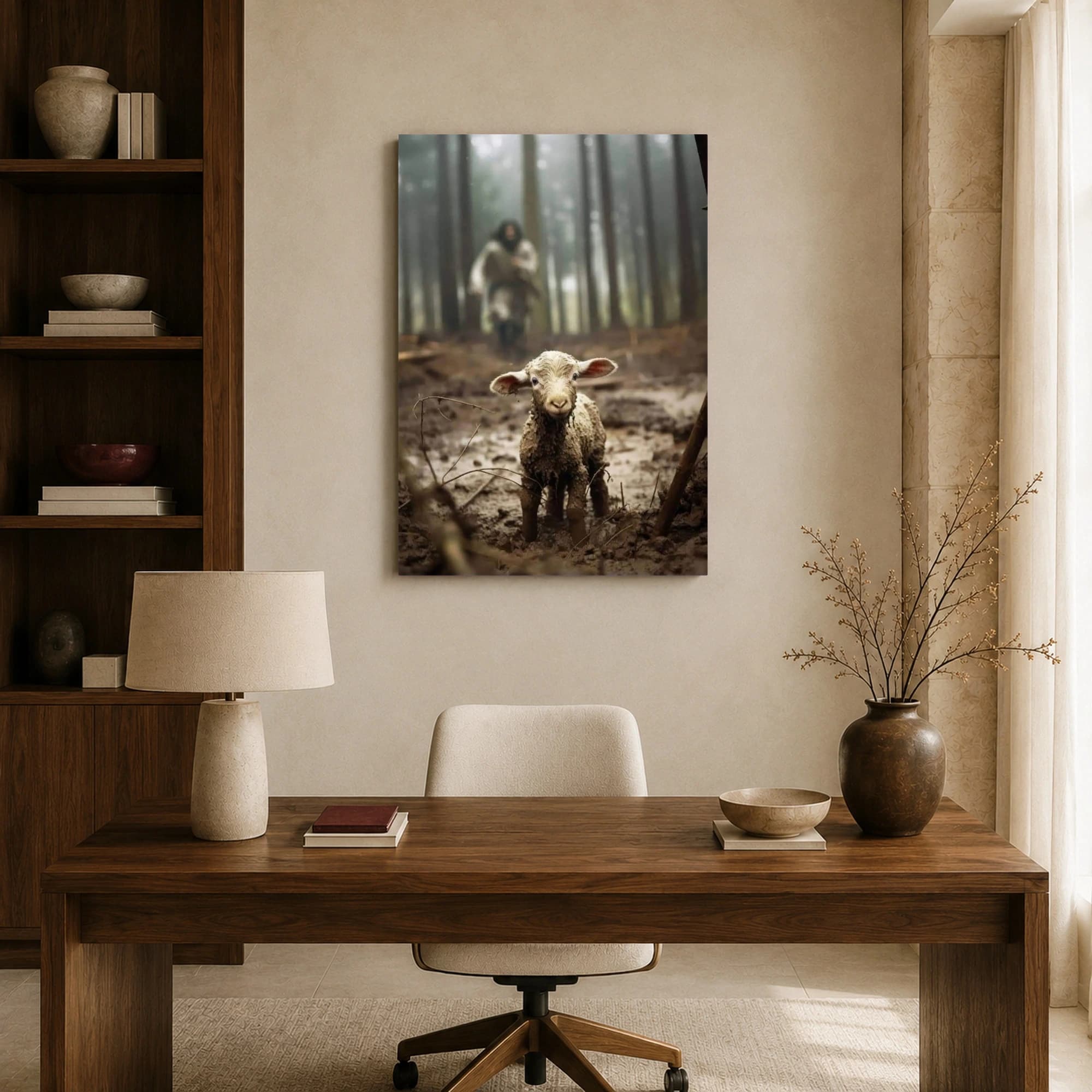 The Good Shepherd And Lost Lamb Framed Canvas Art, view 8
