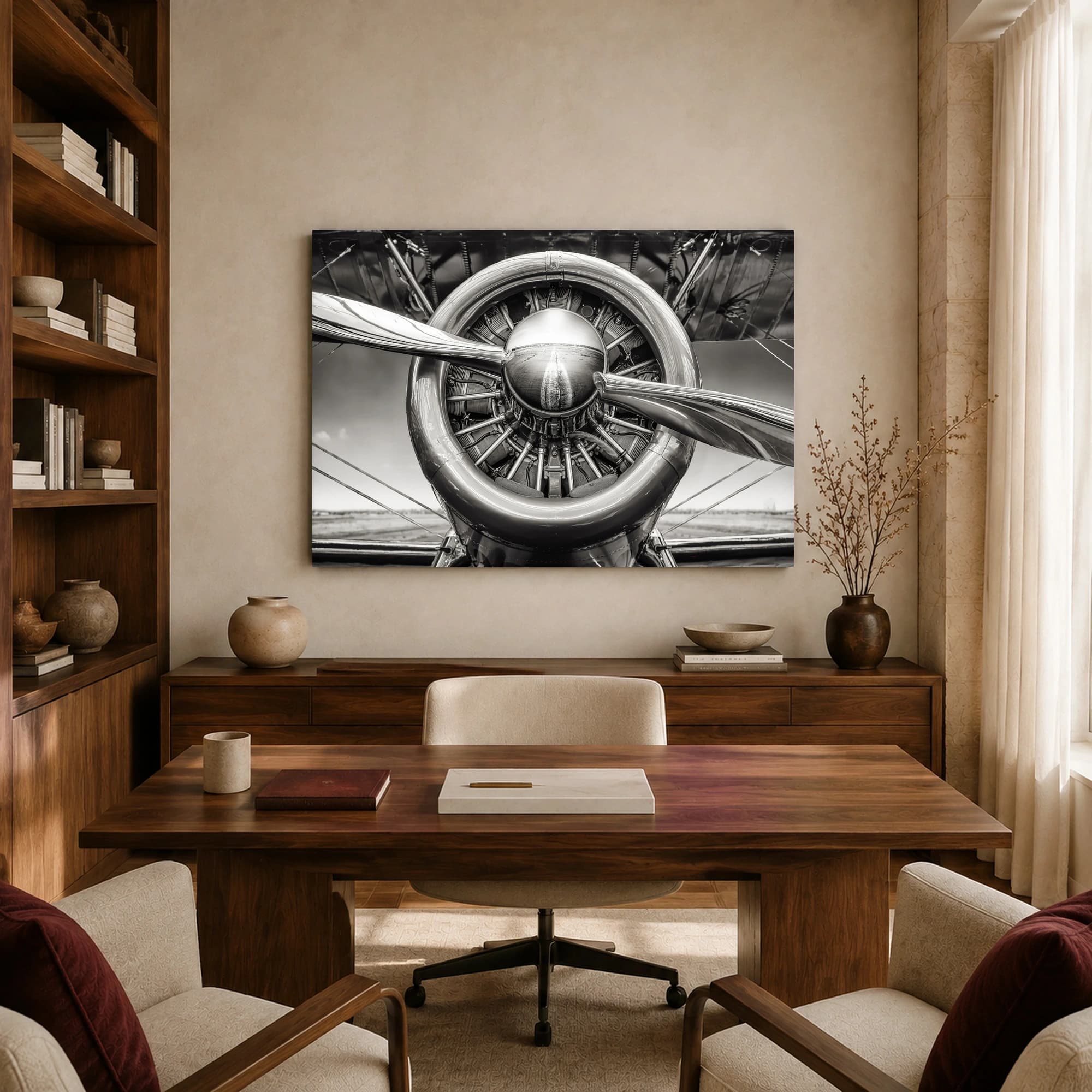 Vintage Aircraft Engine Black and White Wall Art, view 7