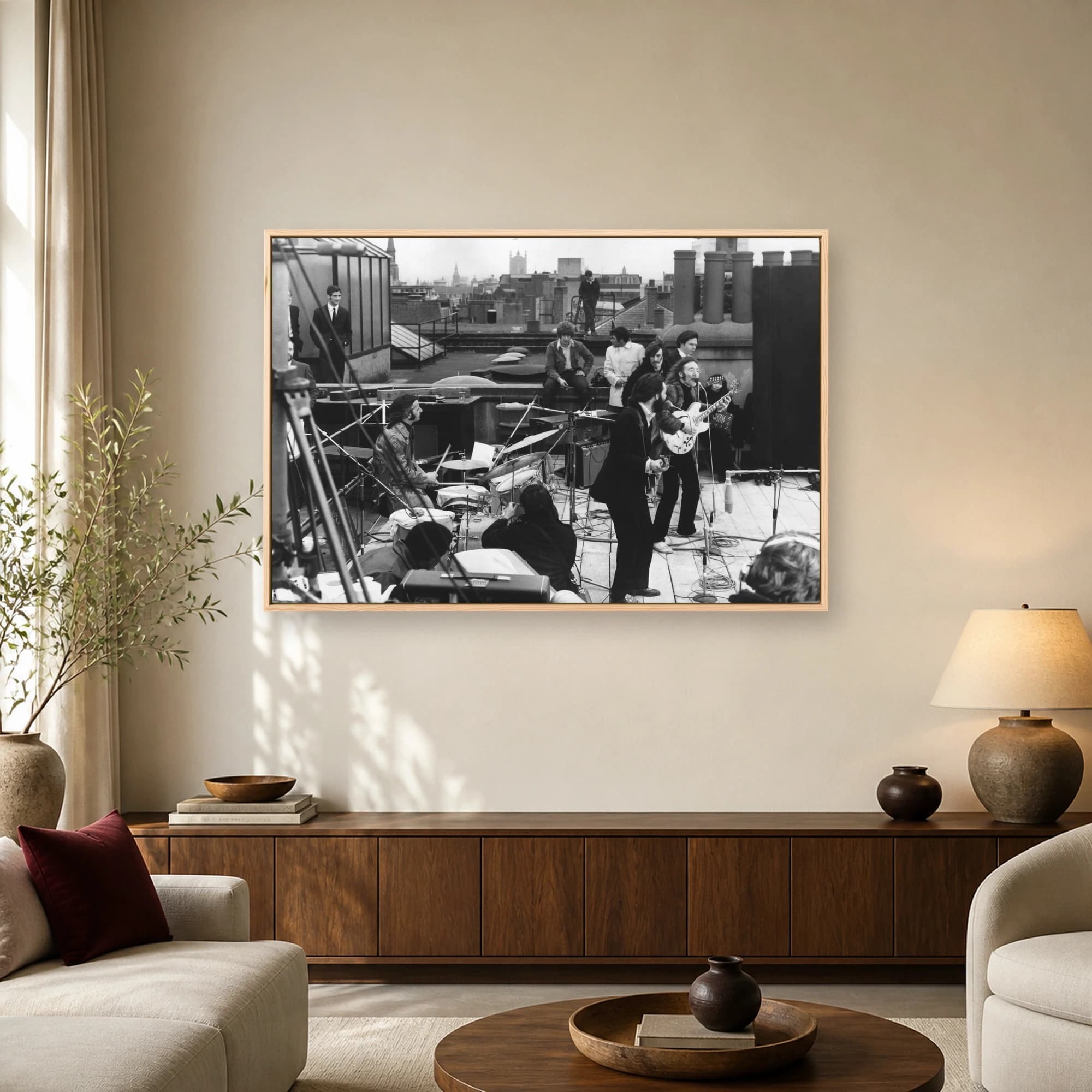 The Beatles Historic Rooftop Concert Black and White Wall Art, view 2