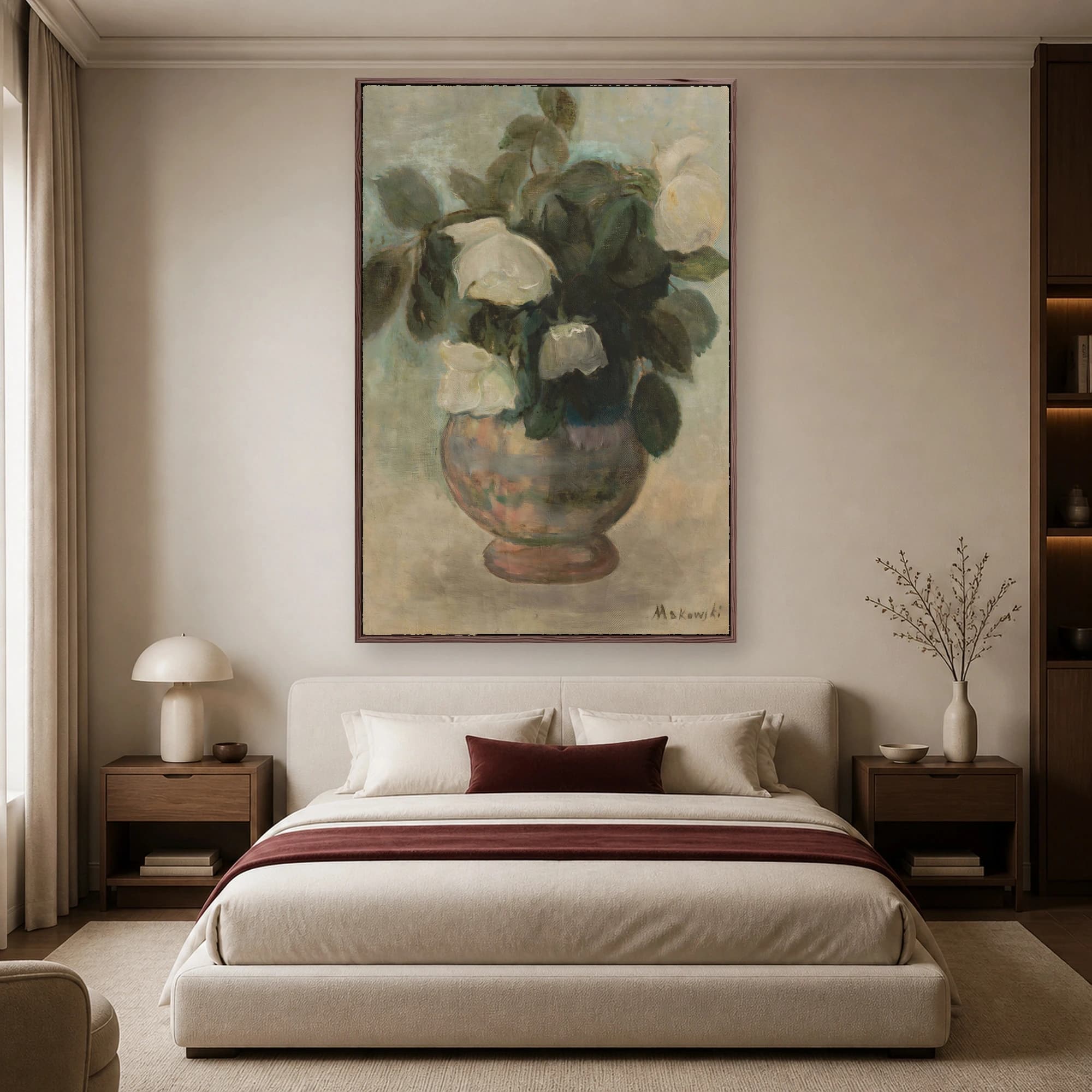 White Roses in Ceramic Vase Vintage Floral Fine Art Print, view 4