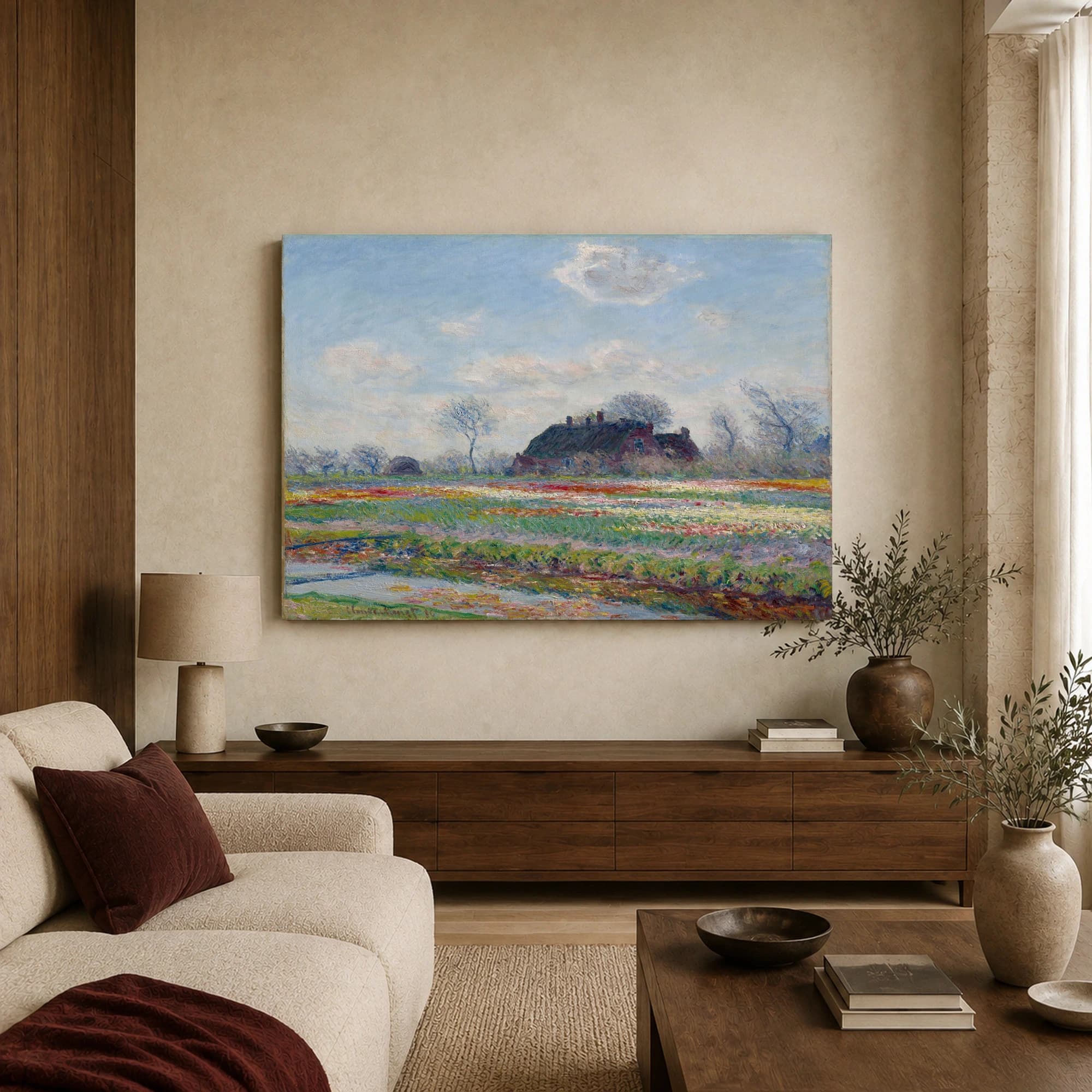 Tulip Fields at Sassenheim Impressionist Landscape Canvas Print, view 3
