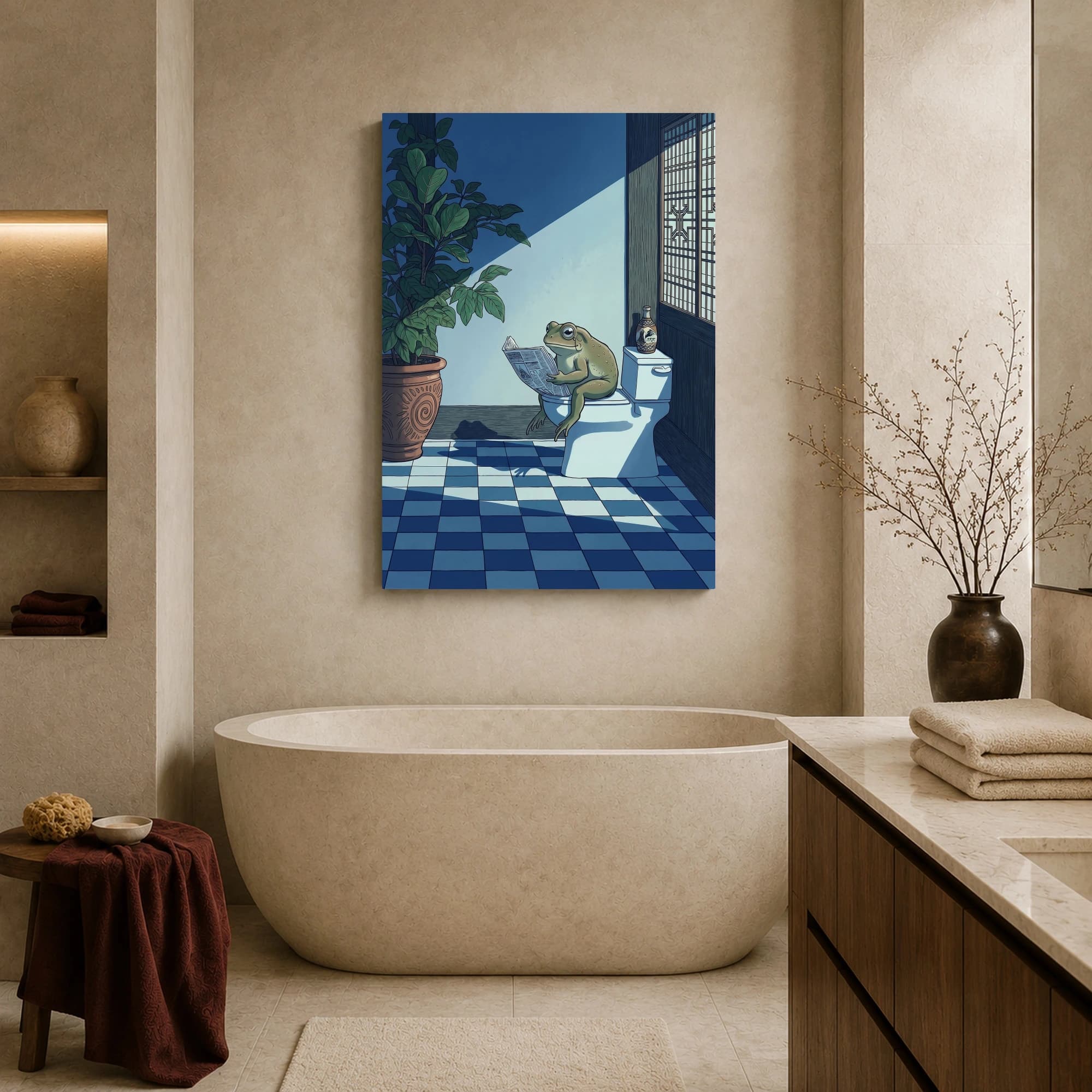 Funny Frog Reading Newspaper on Toilet Wall Art, view 7