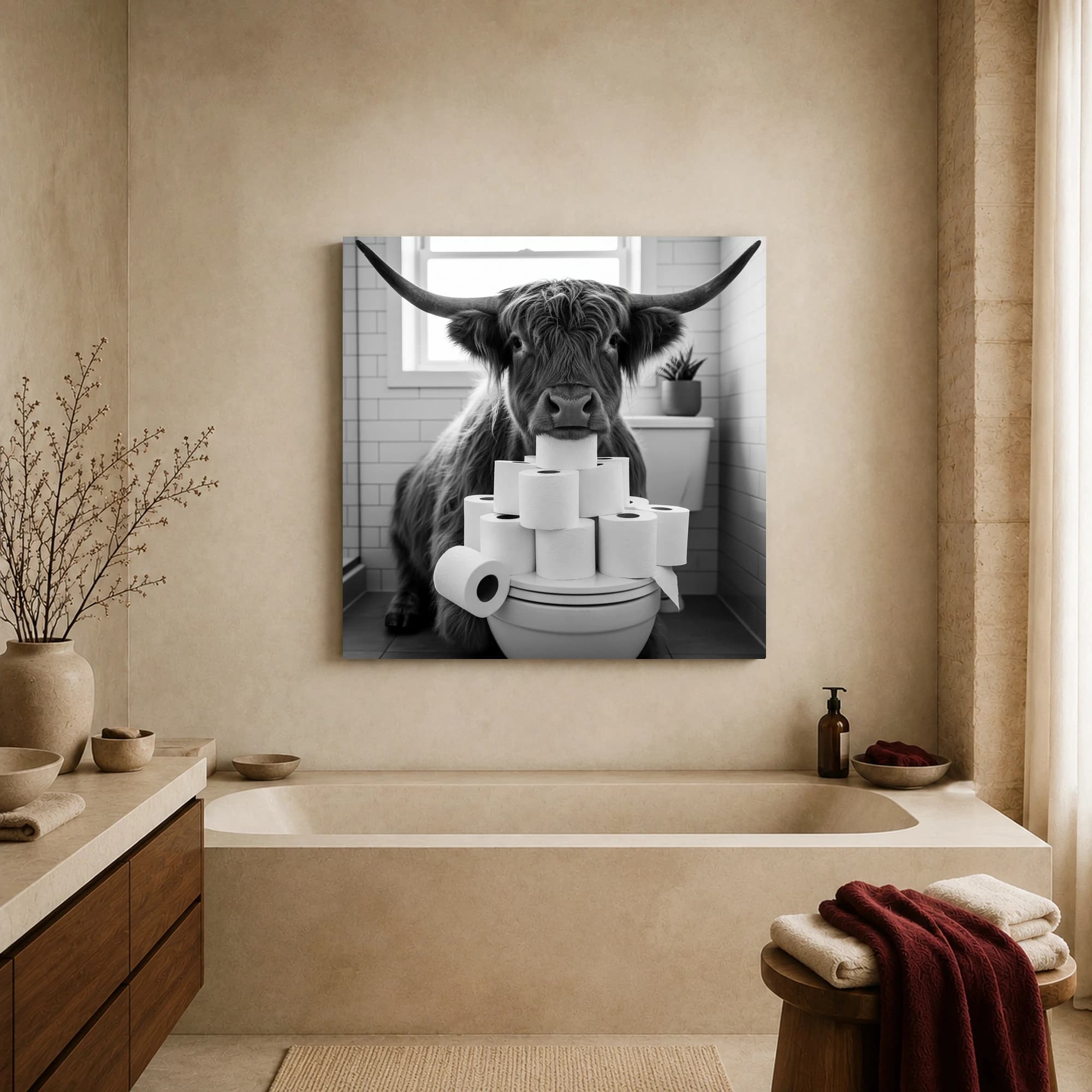 Highland Cow Bathroom Toilet Paper Funny Animal Print, view 2
