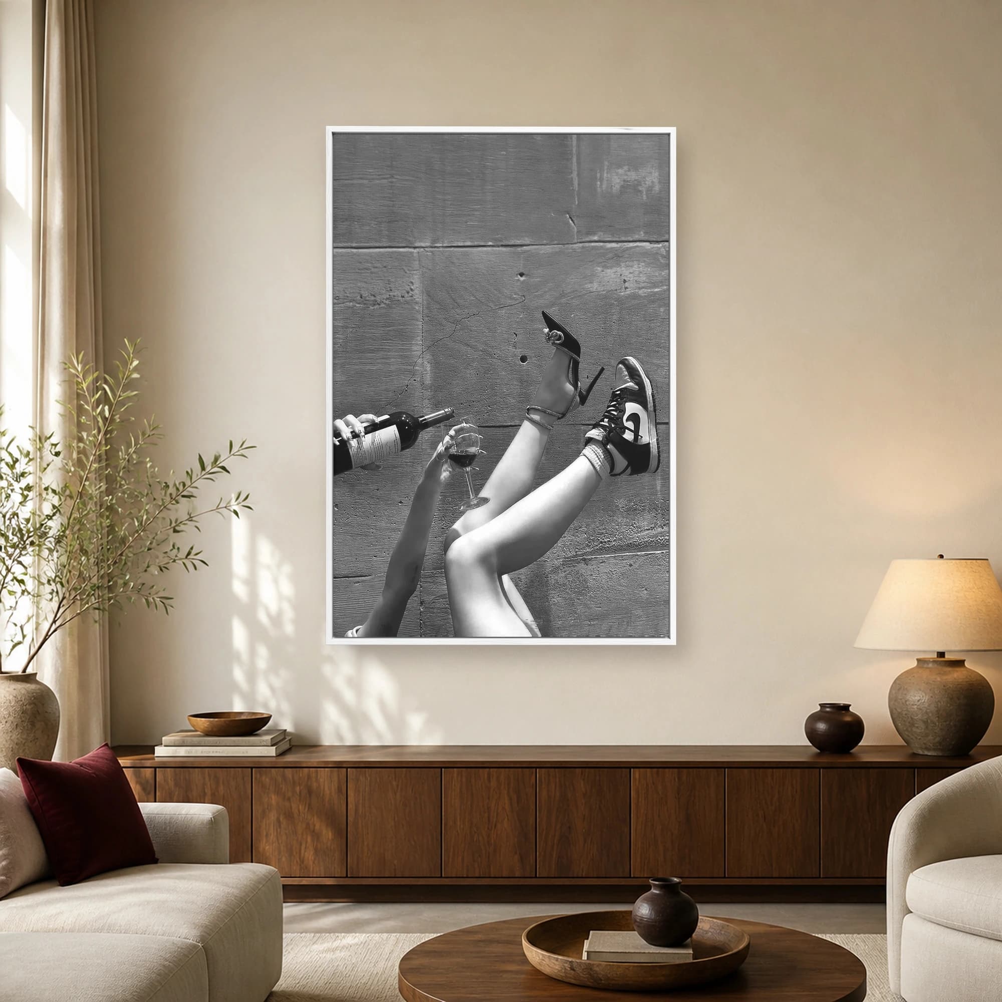 Duality of Style Stiletto and Sneaker Black and White Wall Art, view 2