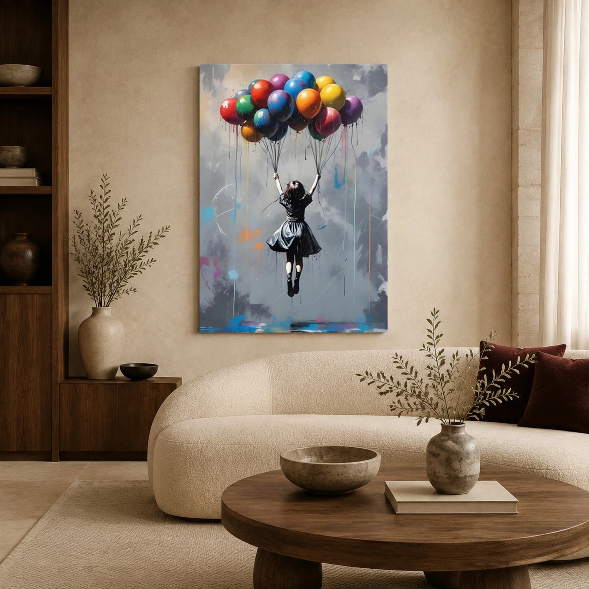 Girl with Colorful Balloons Urban Wall Art Print, view 4