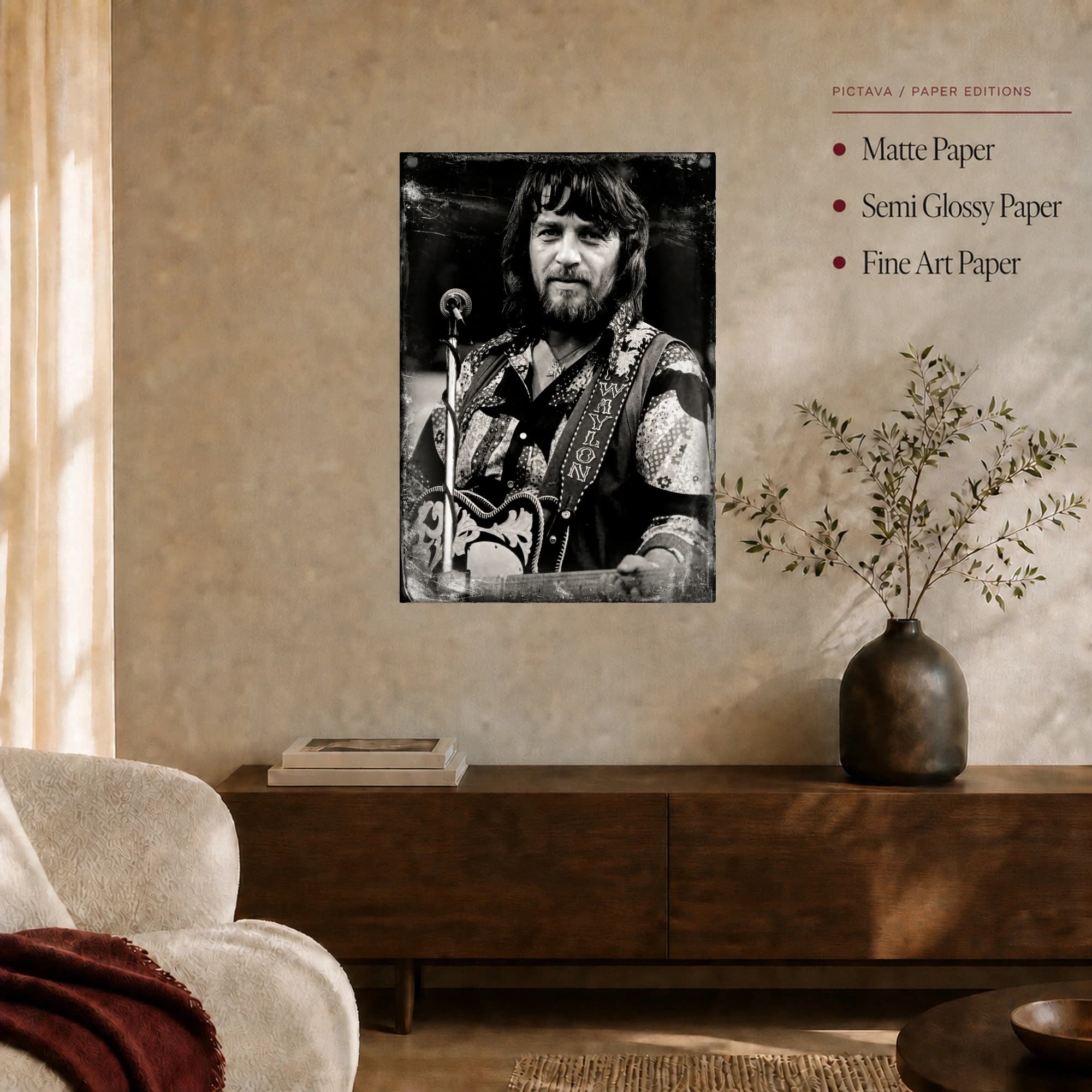 Waylon Jennings Vintage Music Legend Black and White Portrait, view 4