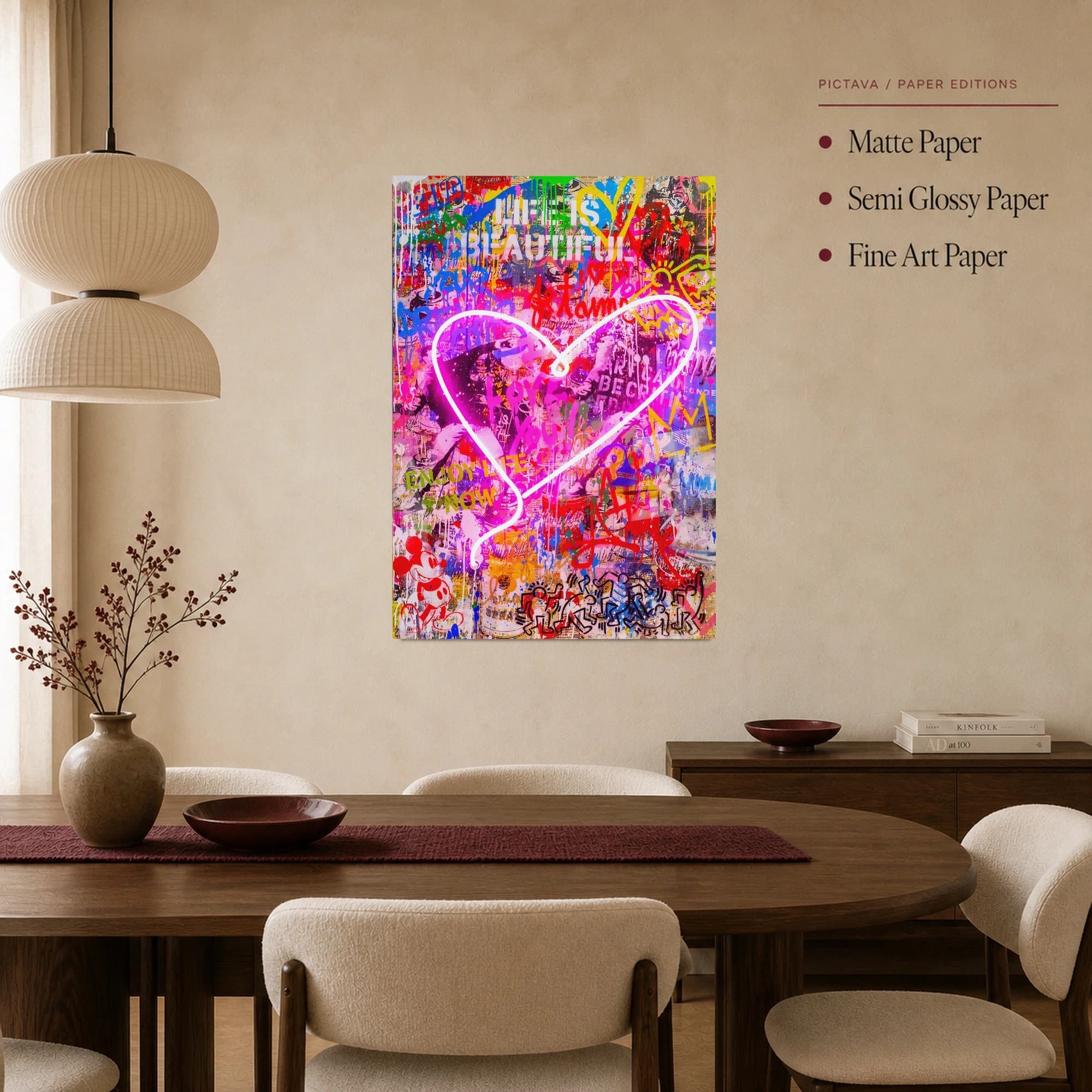 Life Is Beautiful Neon Heart Pop Art Wall Art, view 3