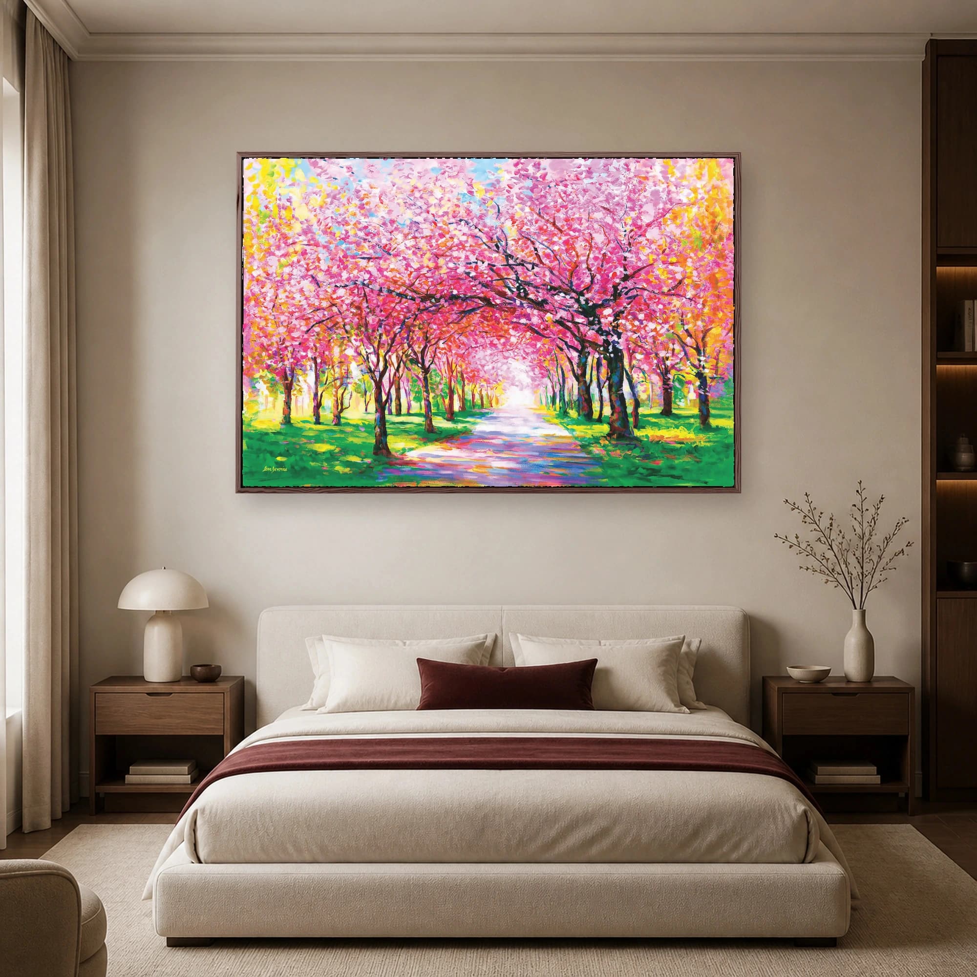 Blooming Blossom Path Impressionist Cherry Tree Landscape, view 6