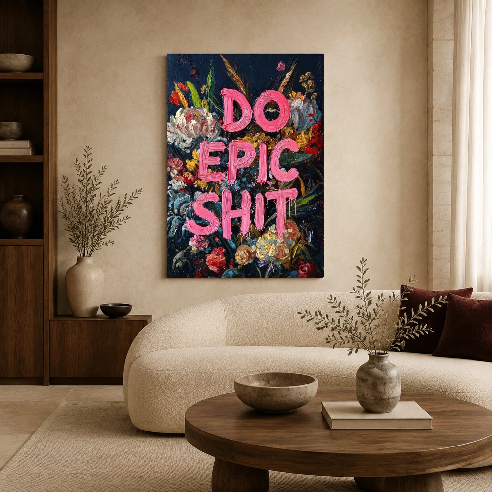 Do Epic Sh*t Bold Floral Typographic Wall Art Canvas, view 3