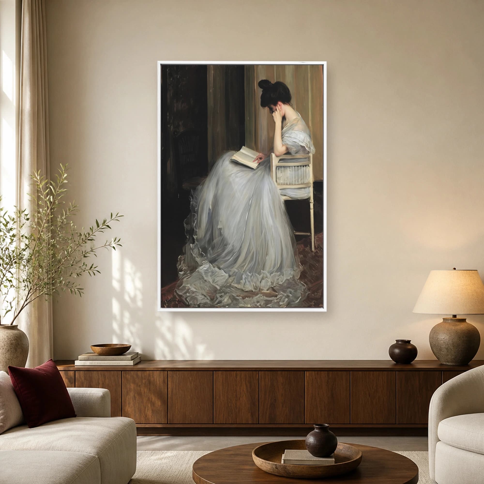 Woman Reading in Sheer Gown Fine Art Canvas Print, view 2
