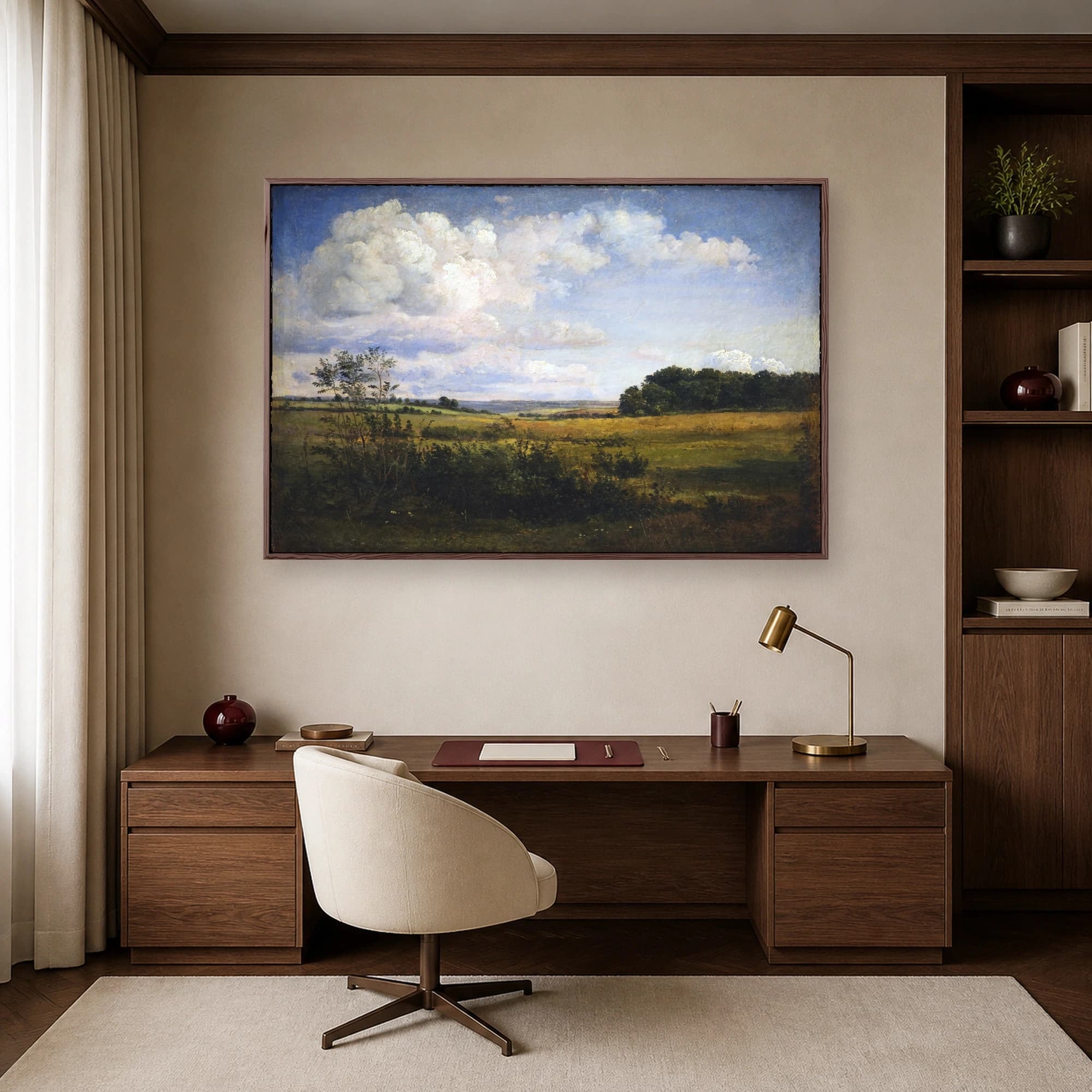Vintage Pastoral Landscape Painting with Dramatic Clouds Wall Art, view 6