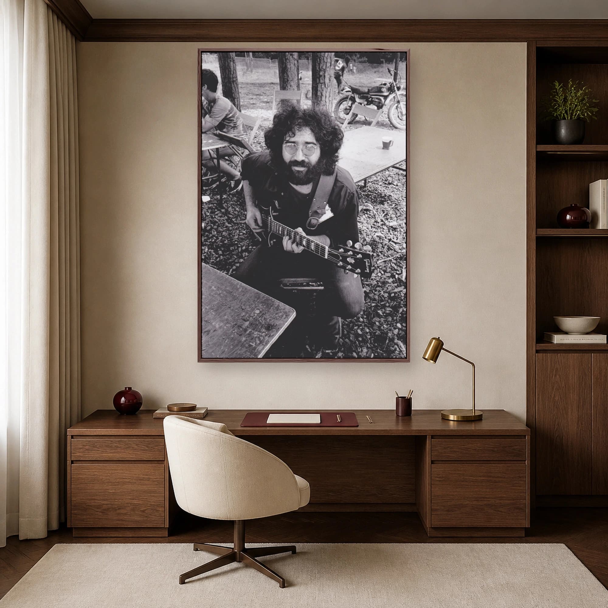 Jerry Garcia Playing Guitar Vintage Black and White Wall Art, view 4