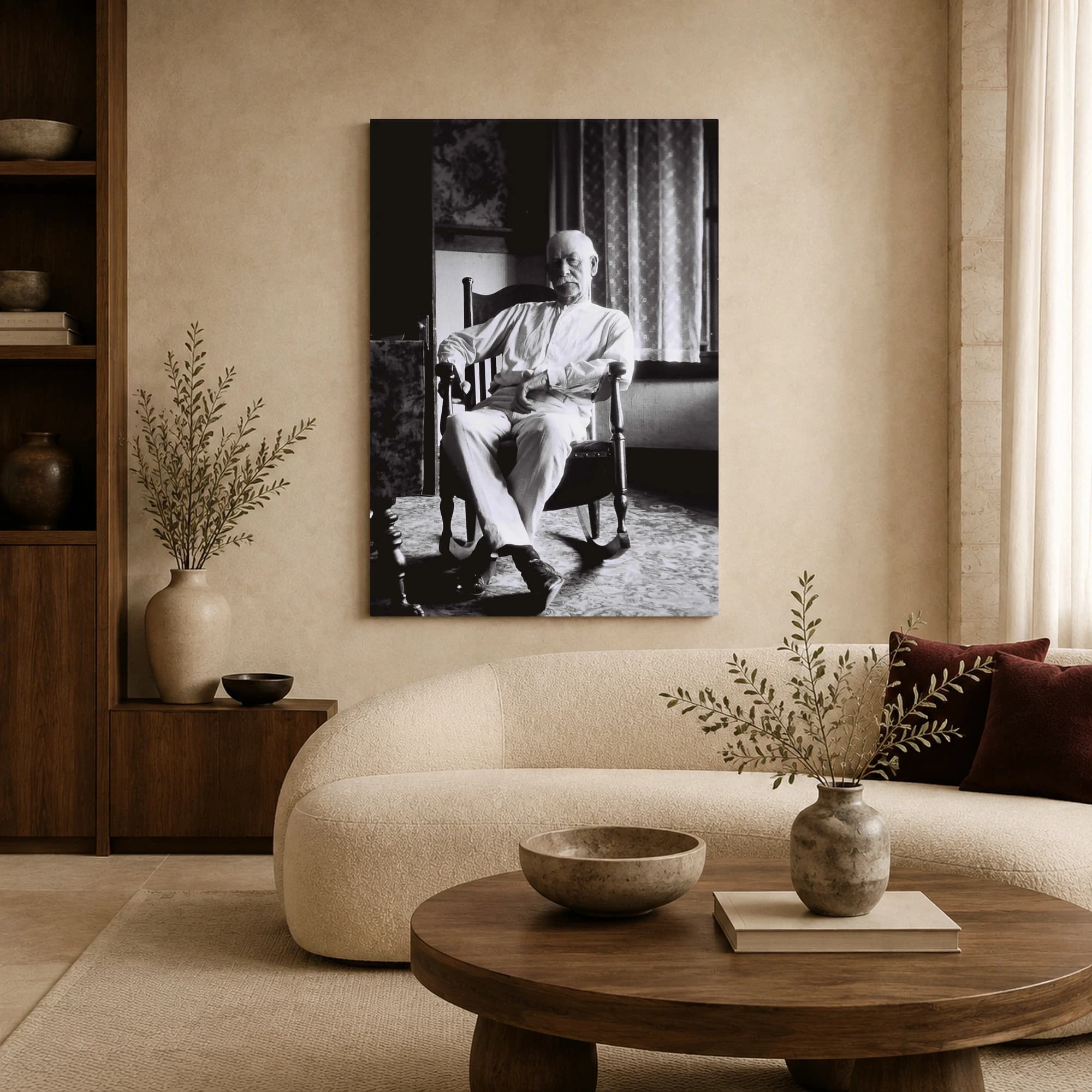Historic Seated Elderly Man Vintage Black and White Portrait Art Print, view 5