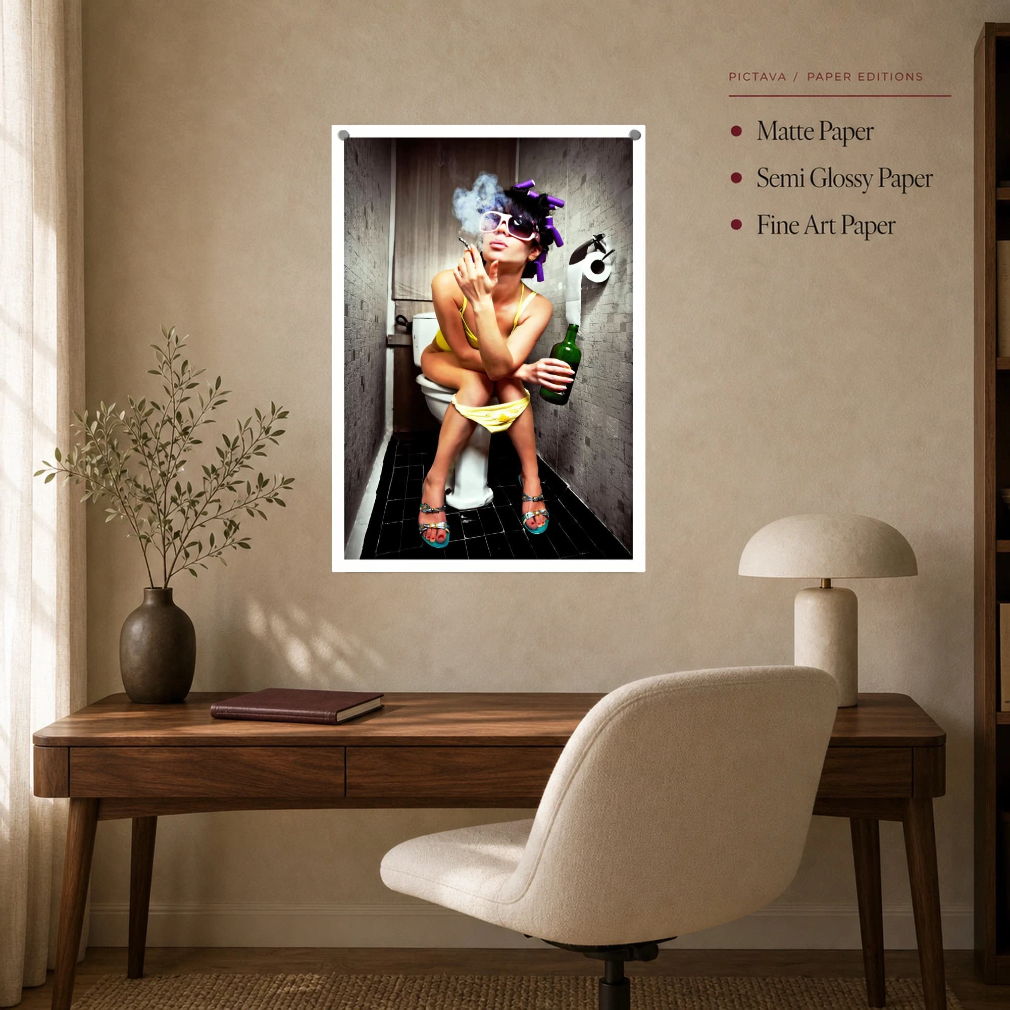 Funny Bathroom Wall Art Glamorous Woman on Toilet Print, view 8
