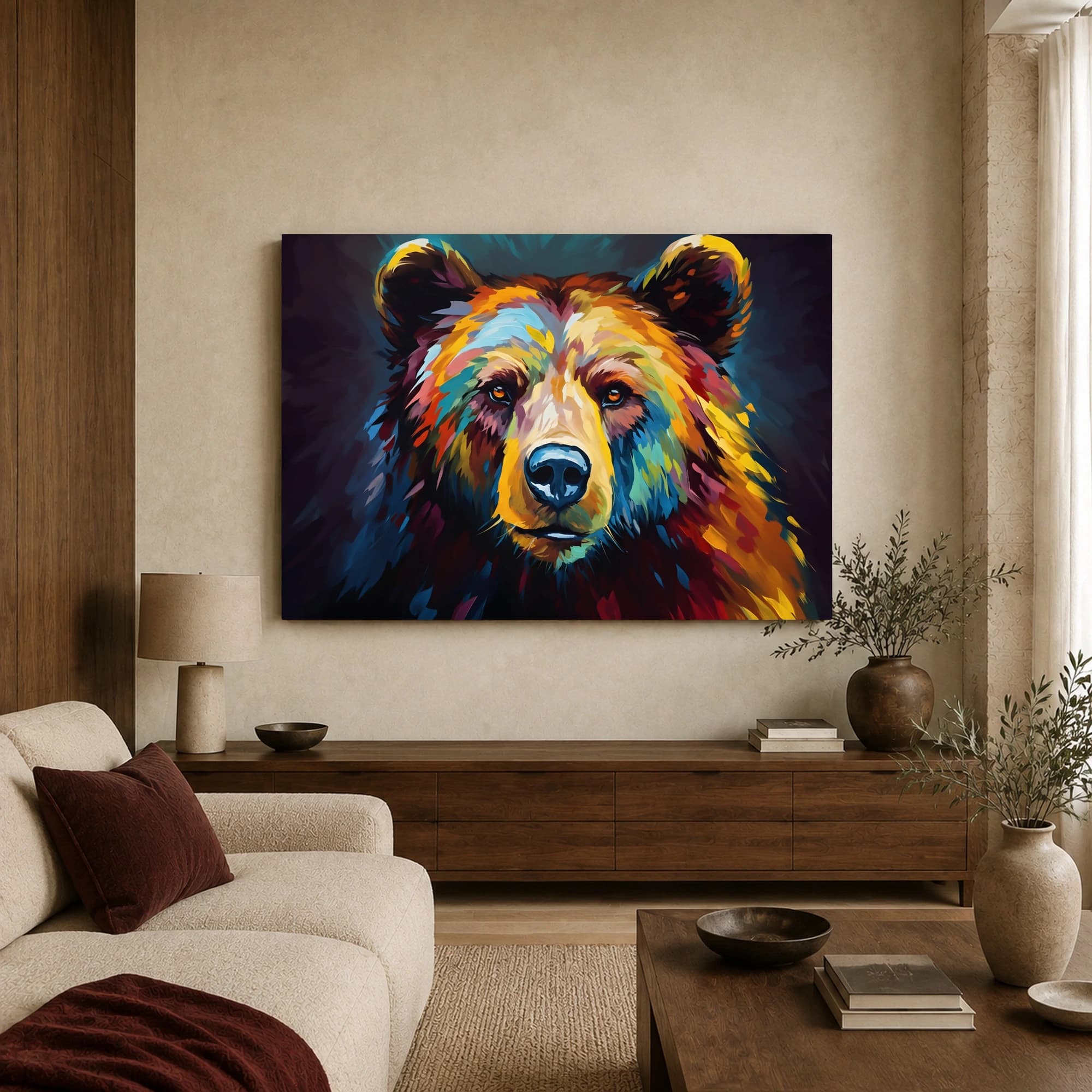Prismatic Grizzly Bear Impasto Canvas Print, view 3