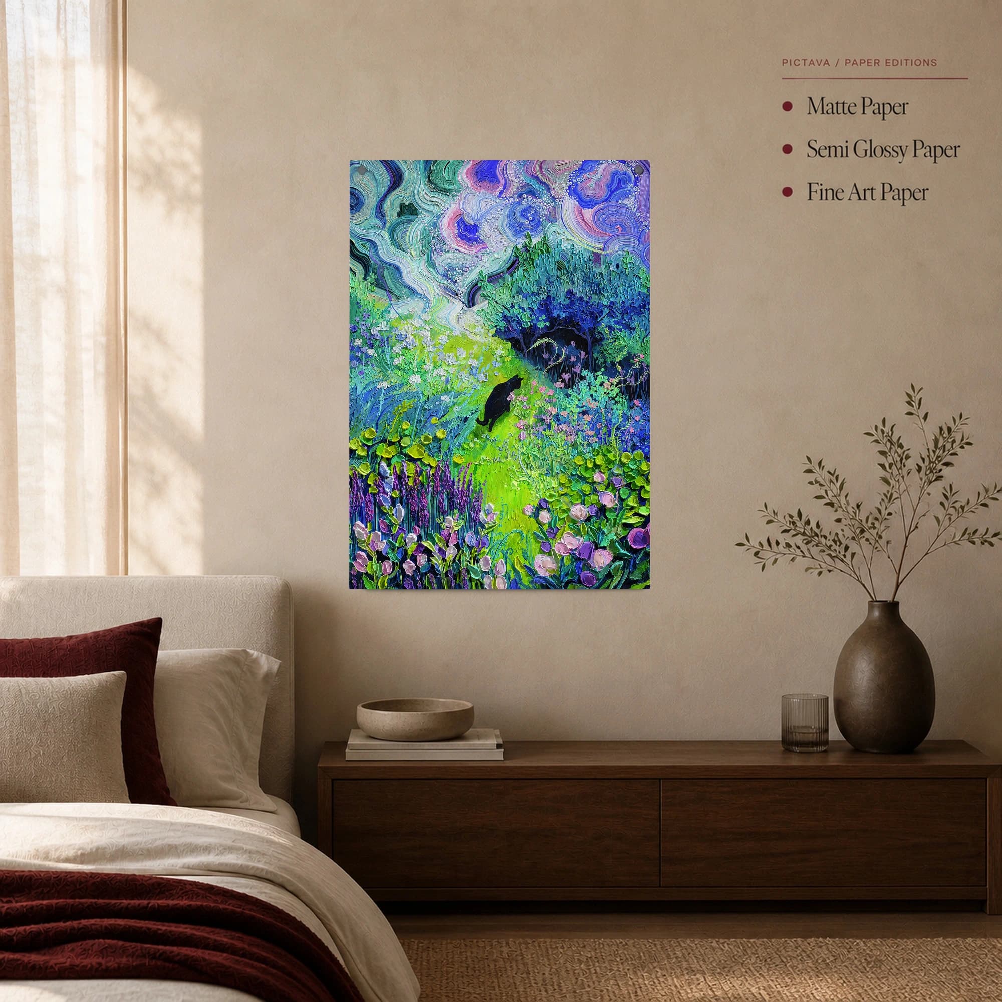 Black Cat in Impasto Garden Night Sky Canvas Print, view 3