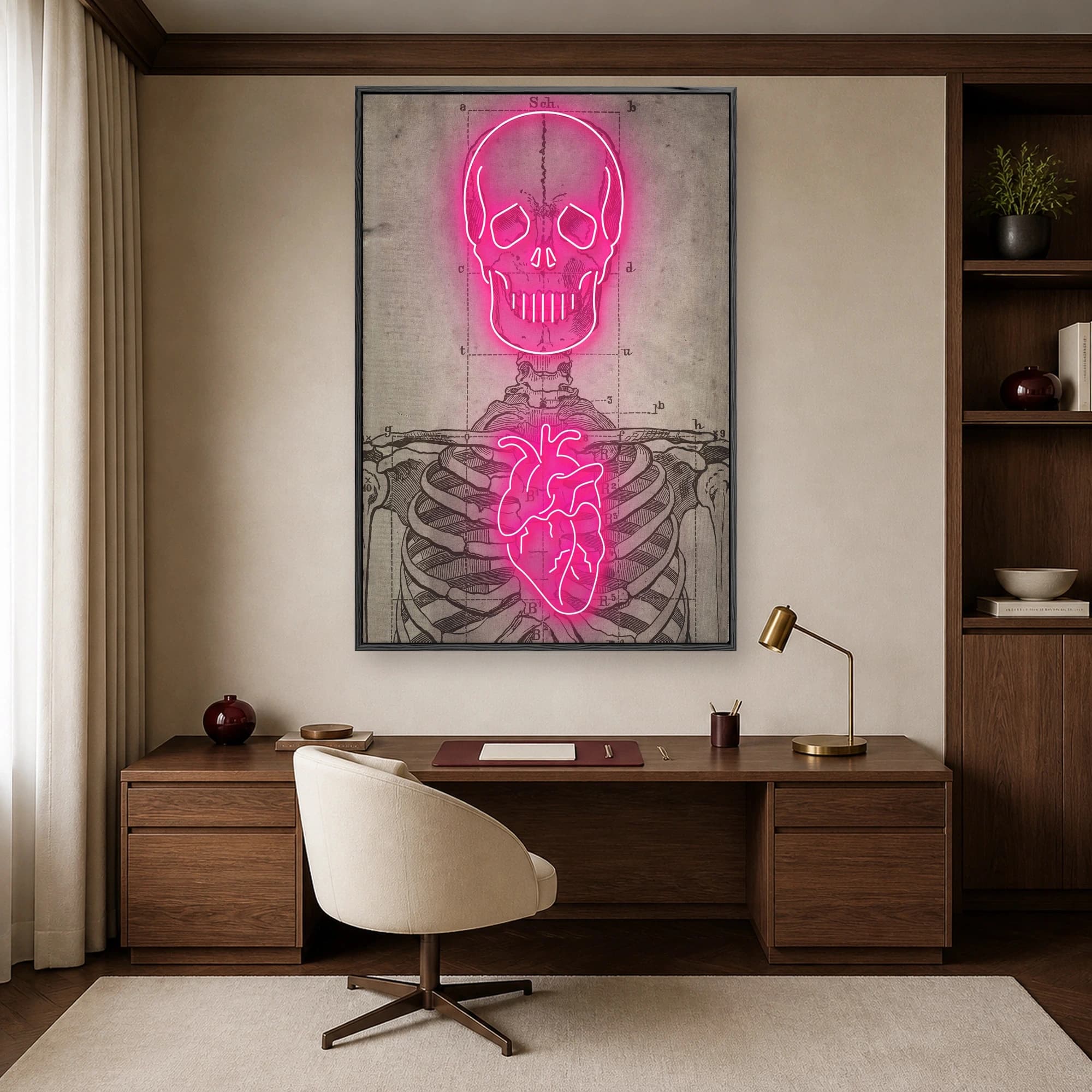 Neon Anatomical Skull and Heart Vintage Wall Art, view 4