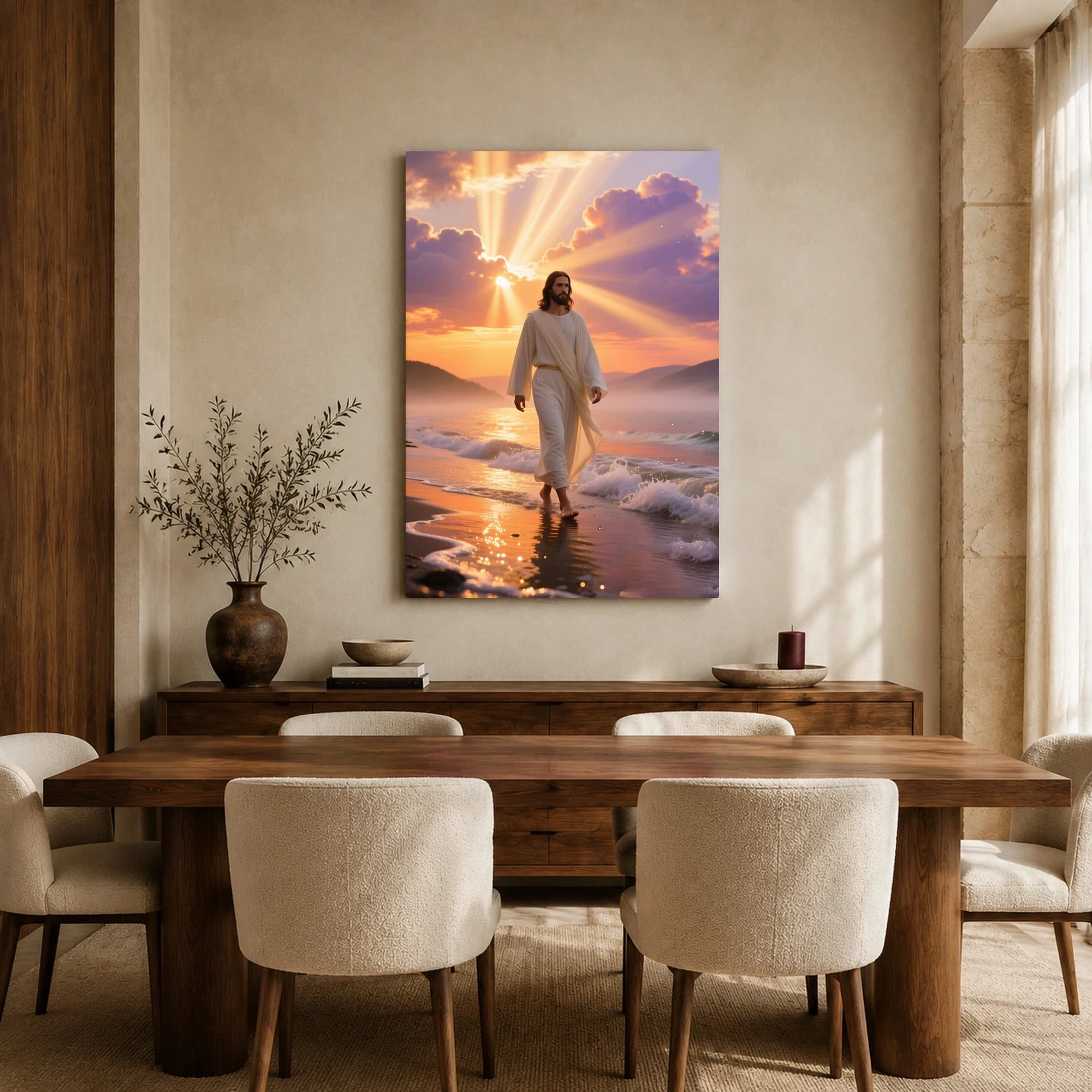 Jesus Walking on Water Sunrise Coastal Canvas Print, view 6