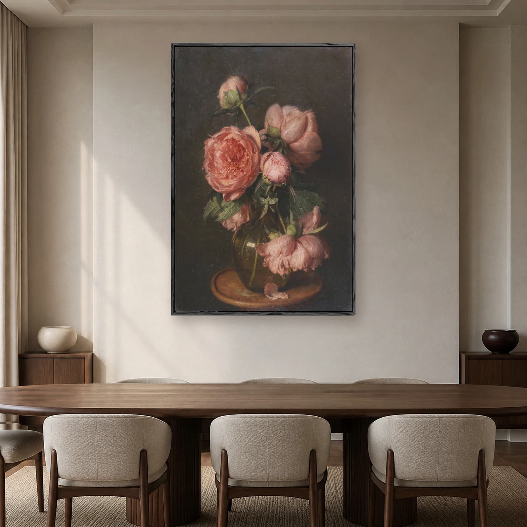 Vintage Pink Peonies Floral Still Life Canvas Print, view 7