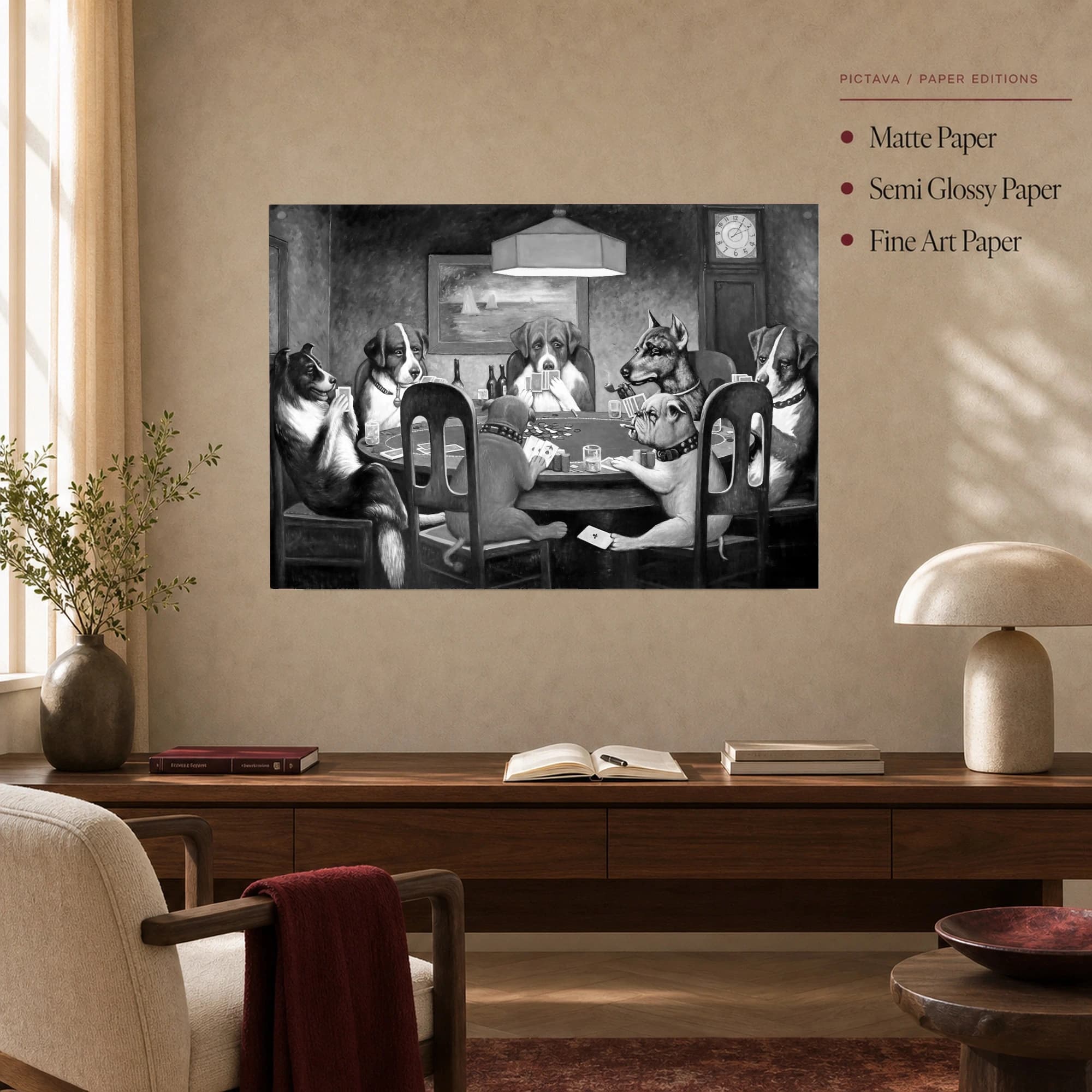 Dogs Playing Poker Black and White Vintage Wall Art, view 6