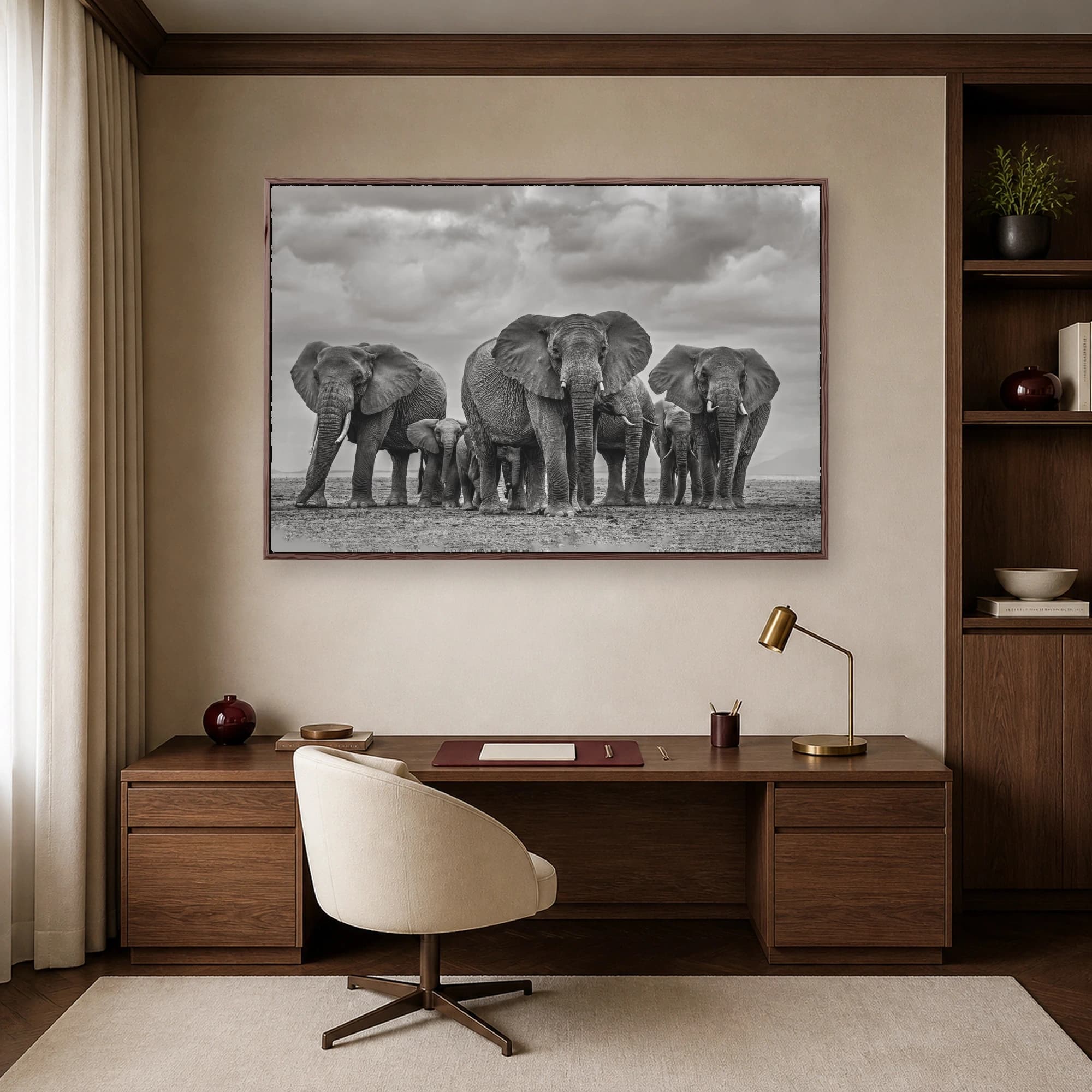 Majestic Elephant Herd Black and White Wildlife Wall Art, view 5