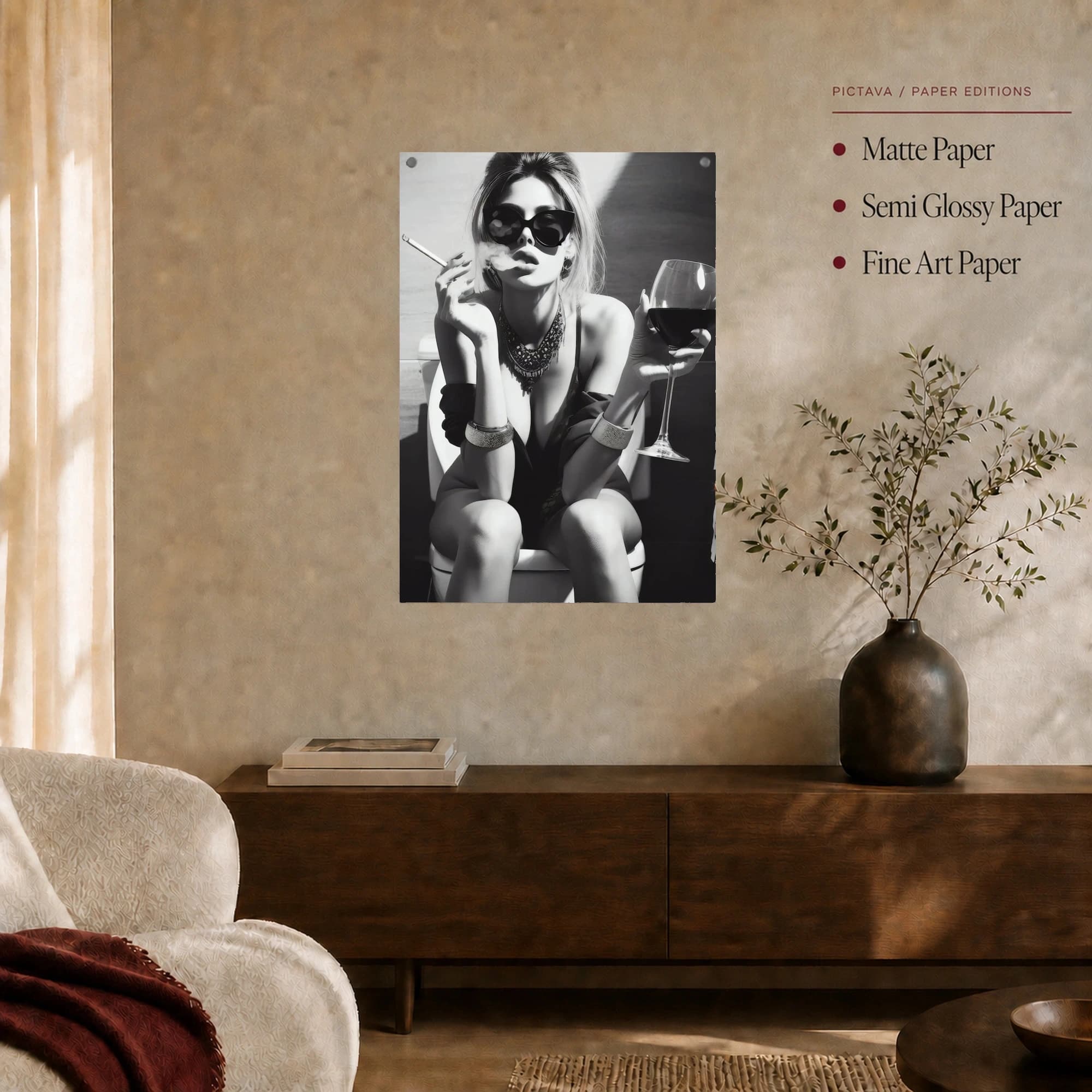 Glamorous Woman Smoking and Drinking Wine Wall Art, view 7