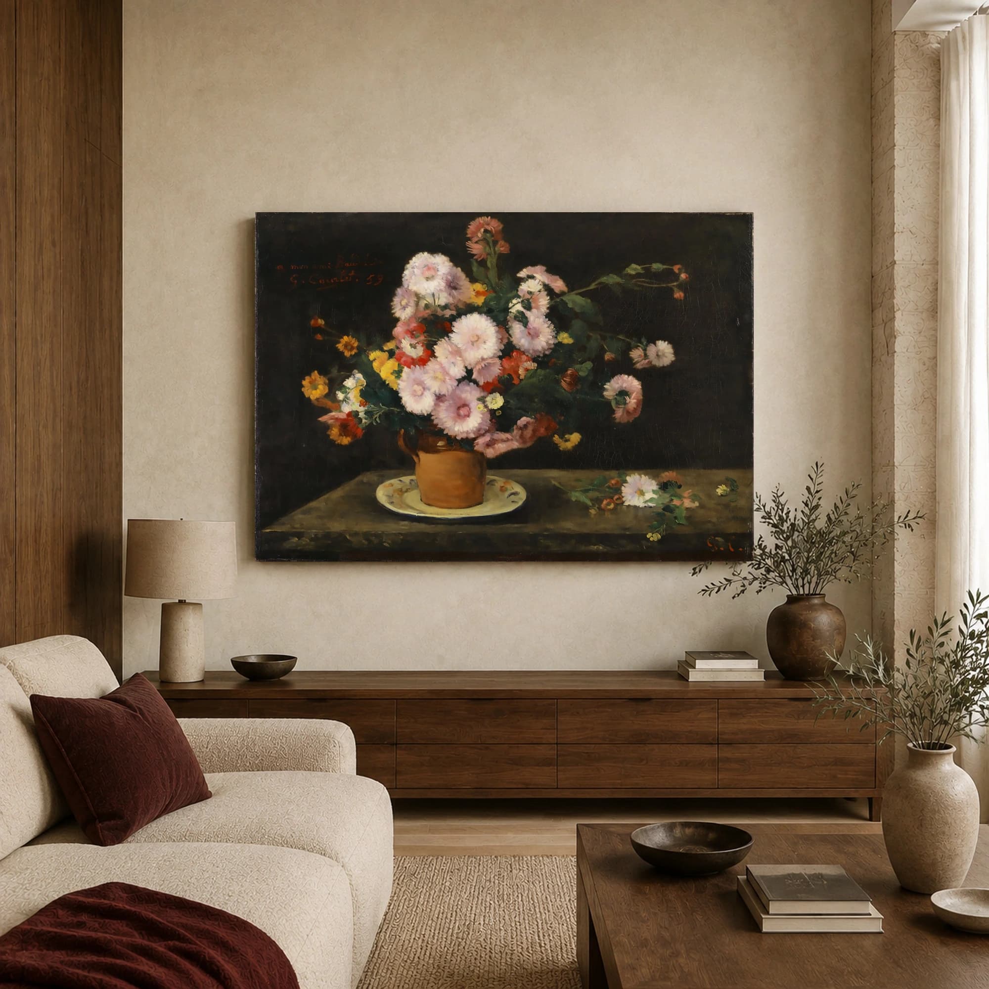 Gustave Courbet Bouquet of Chrysanthemums Fine Art Print, view 3