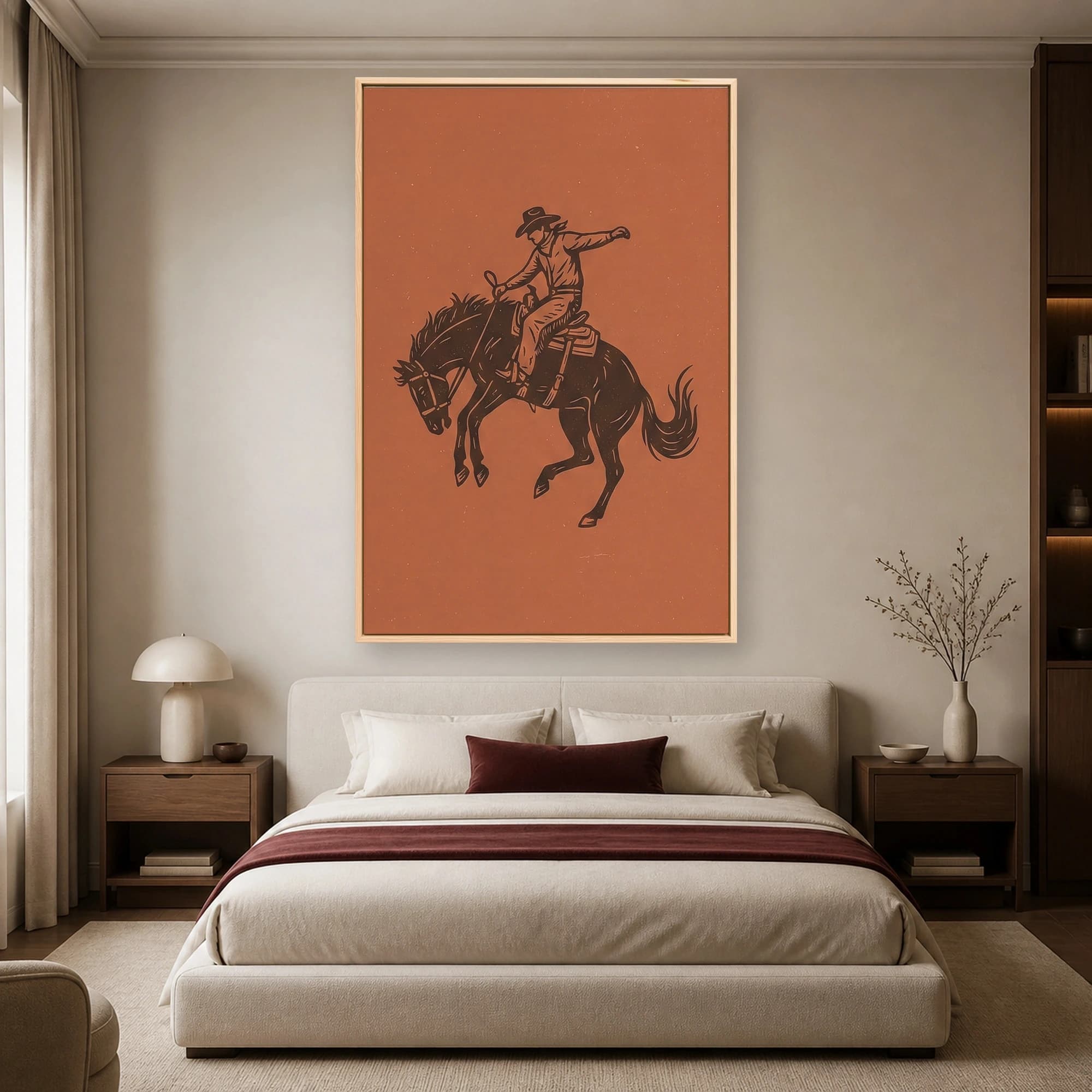 Bucking Bronco Cowboy Linocut Western Wall Art Print, view 5
