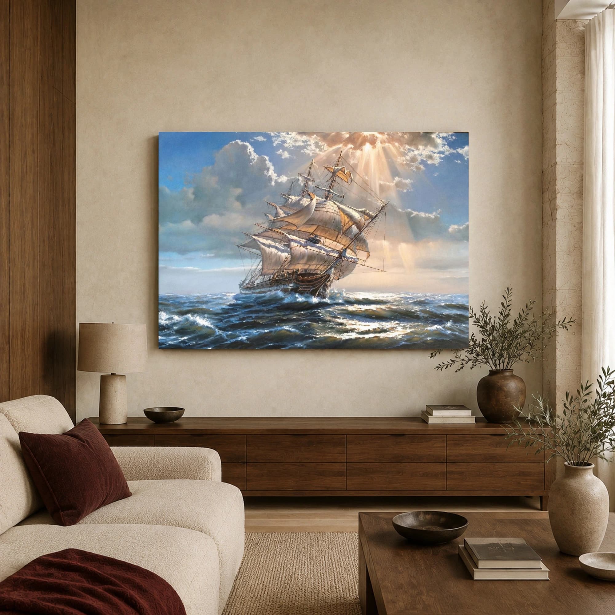 Tall Ship Sailing on Ocean Waves Canvas Print, view 3