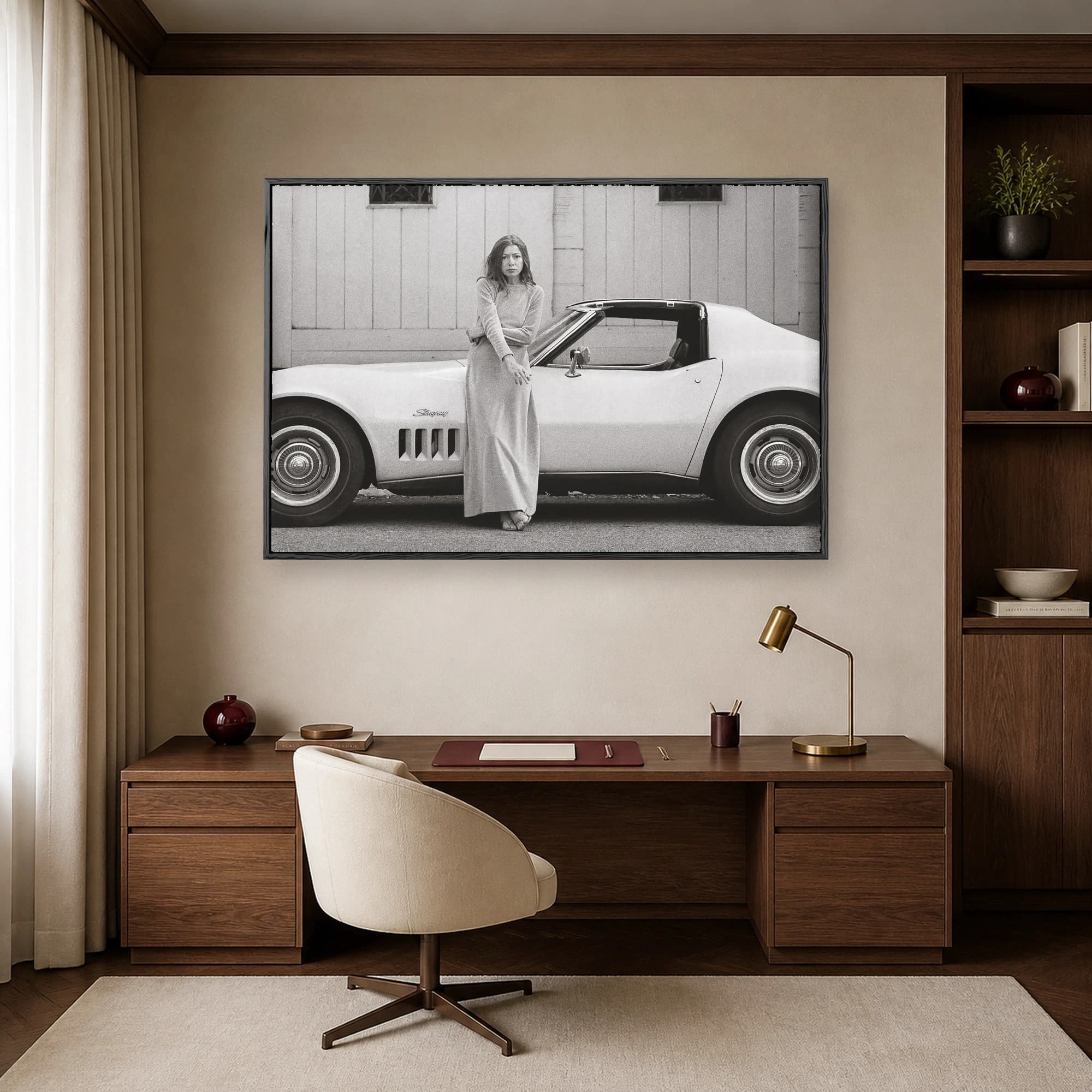 Joan Didion with Corvette Stingray Vintage Photography Print, view 5