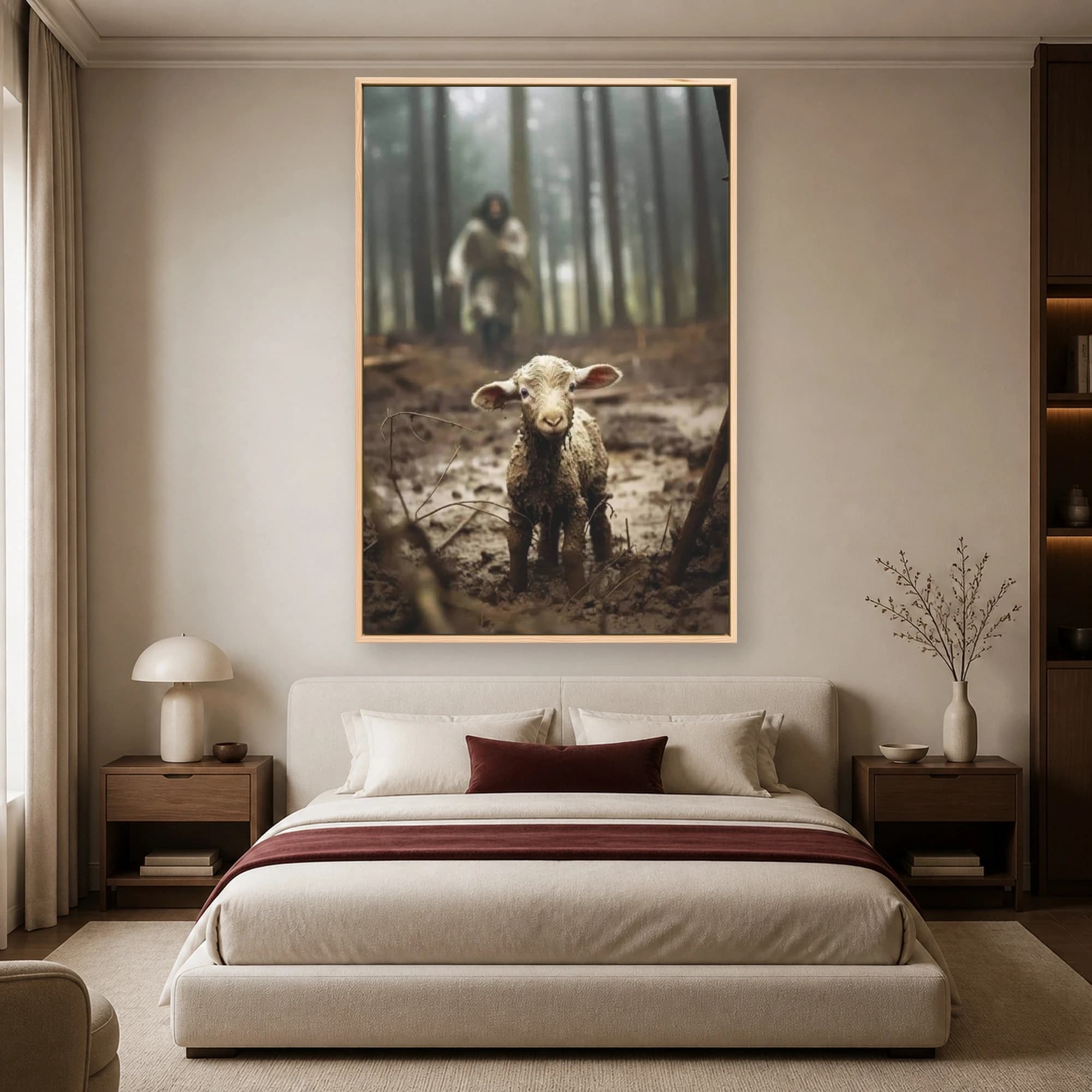The Good Shepherd And Lost Lamb Framed Canvas Art, view 5