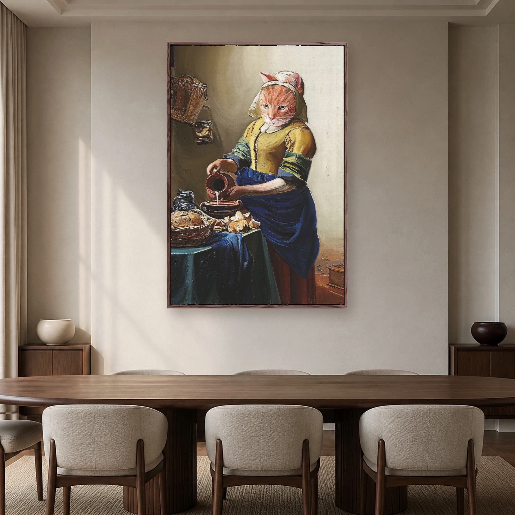 The Milkmaid Cat Funny Classical Art Print, view 4