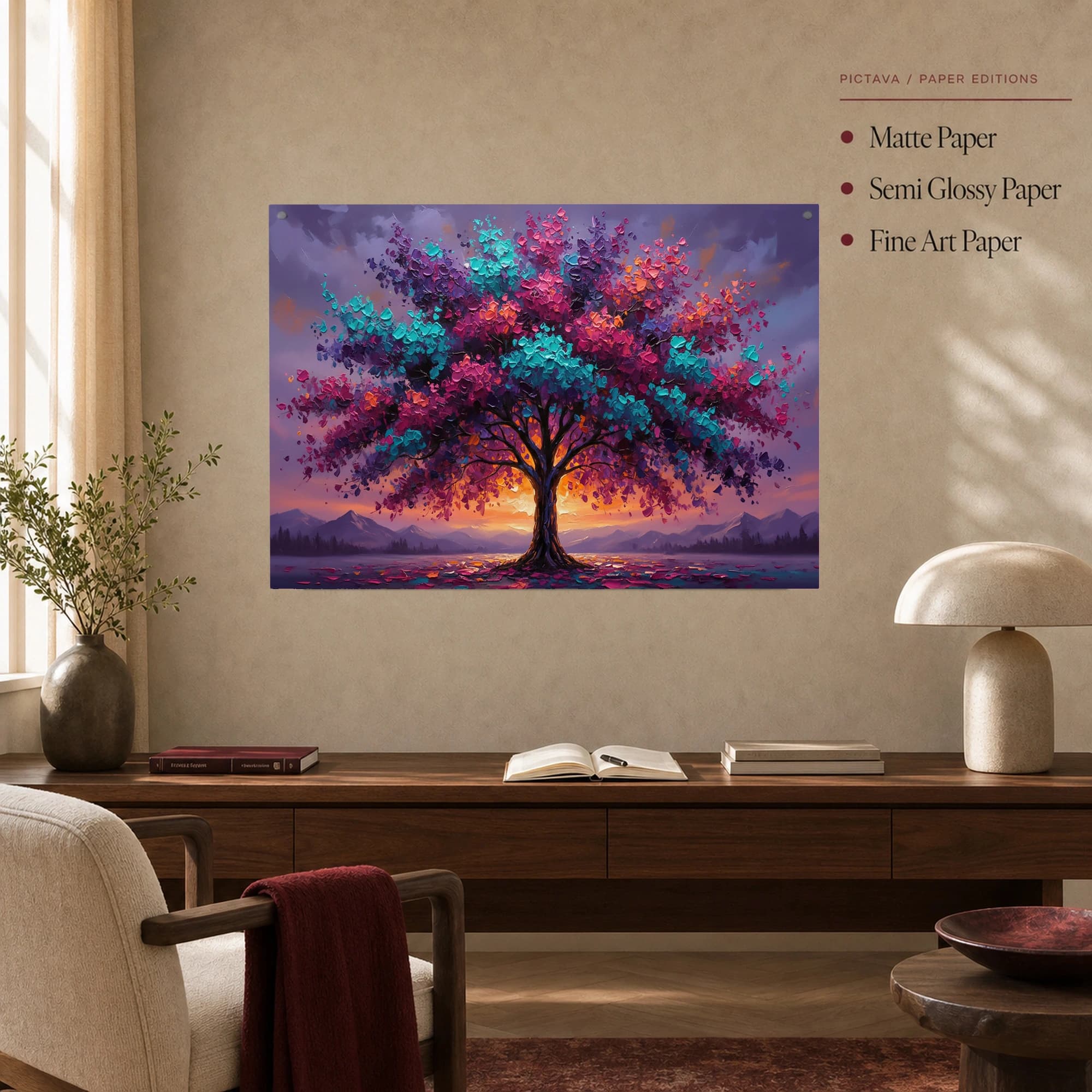 Vibrant Impasto Tree Sunset Landscape Canvas Print, view 4
