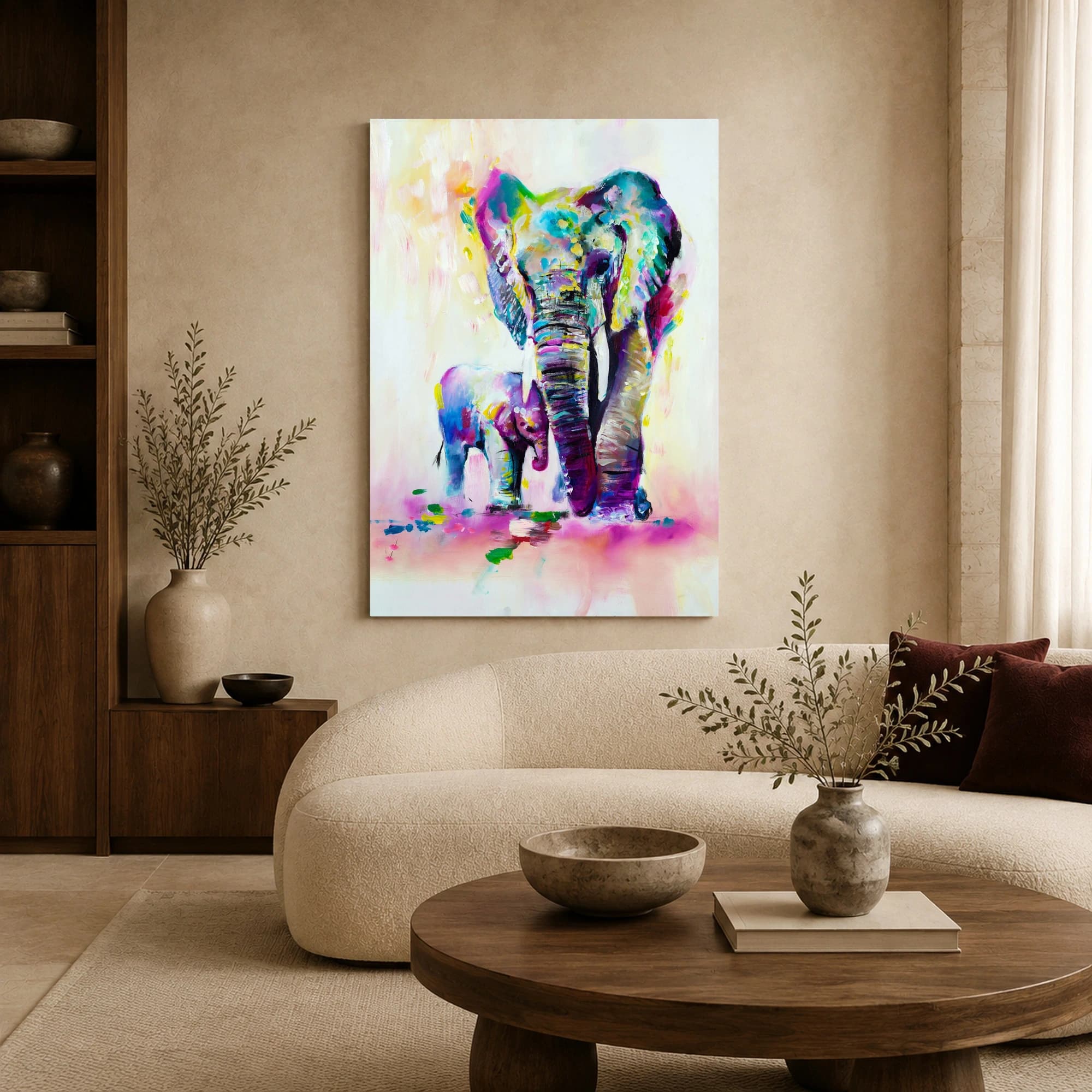 Vibrant Elephant Family Abstract Canvas Print, view 5