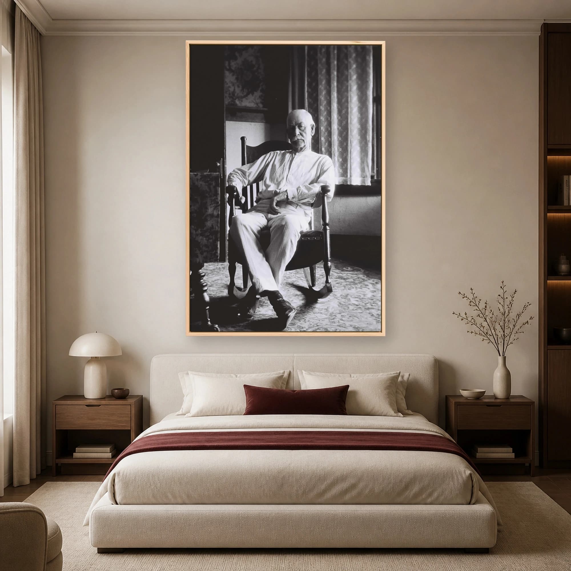 Historic Seated Elderly Man Vintage Black and White Portrait Art Print, view 4