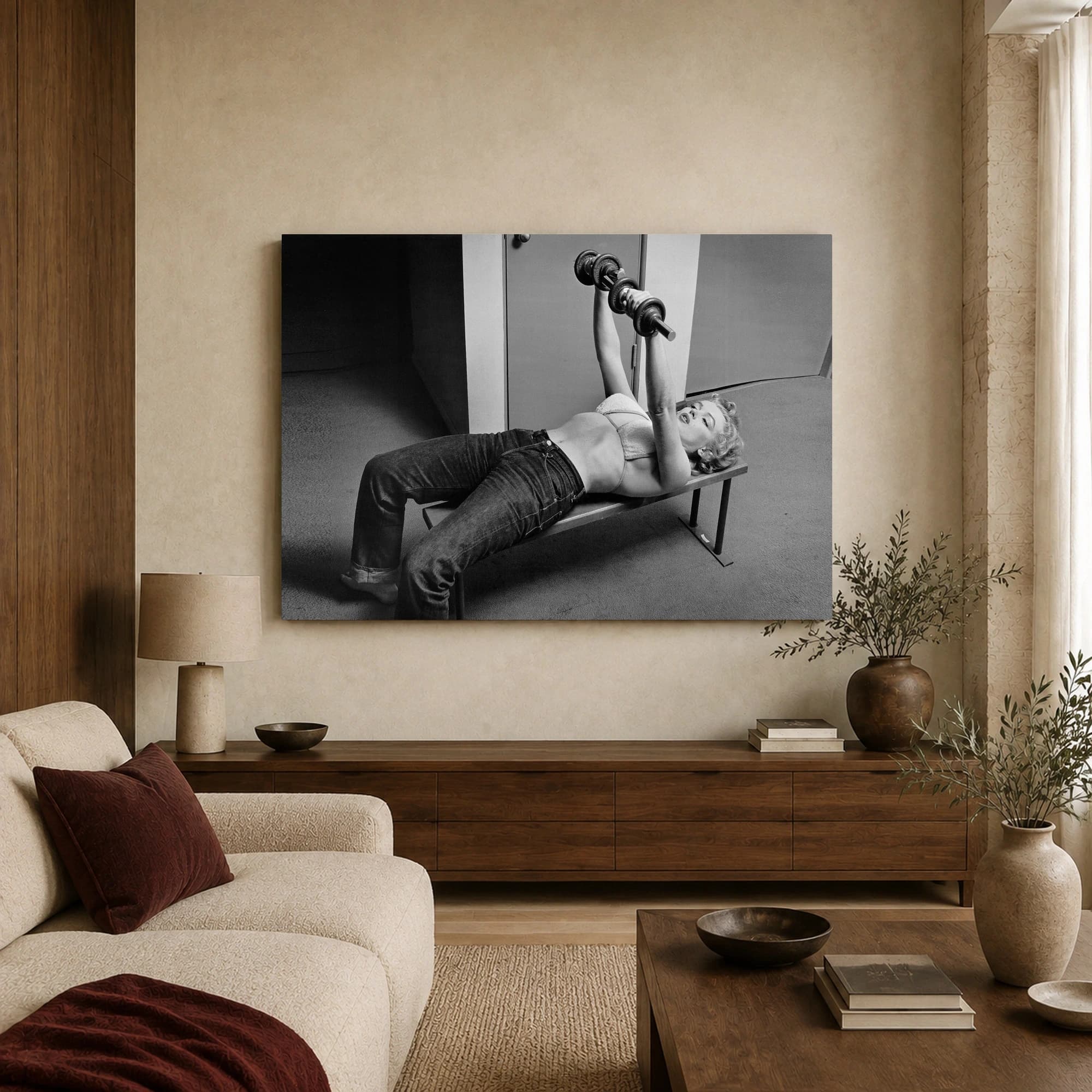 Marilyn Monroe Working Out Vintage Black and White Wall Art, view 2