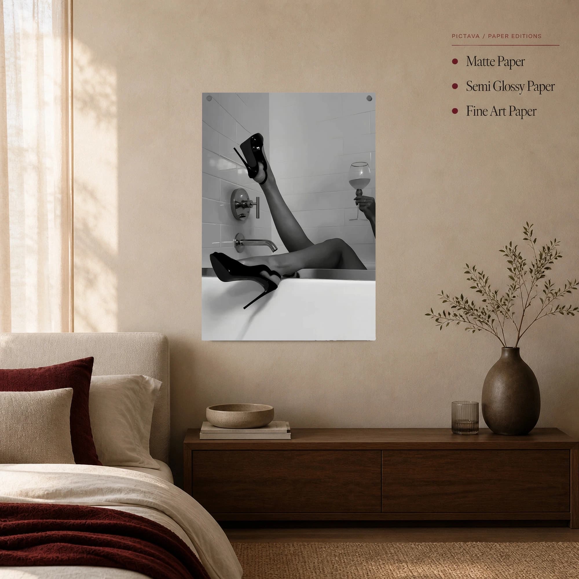 High Heels in Bathtub & Wine Glass Black and White Art, view 4