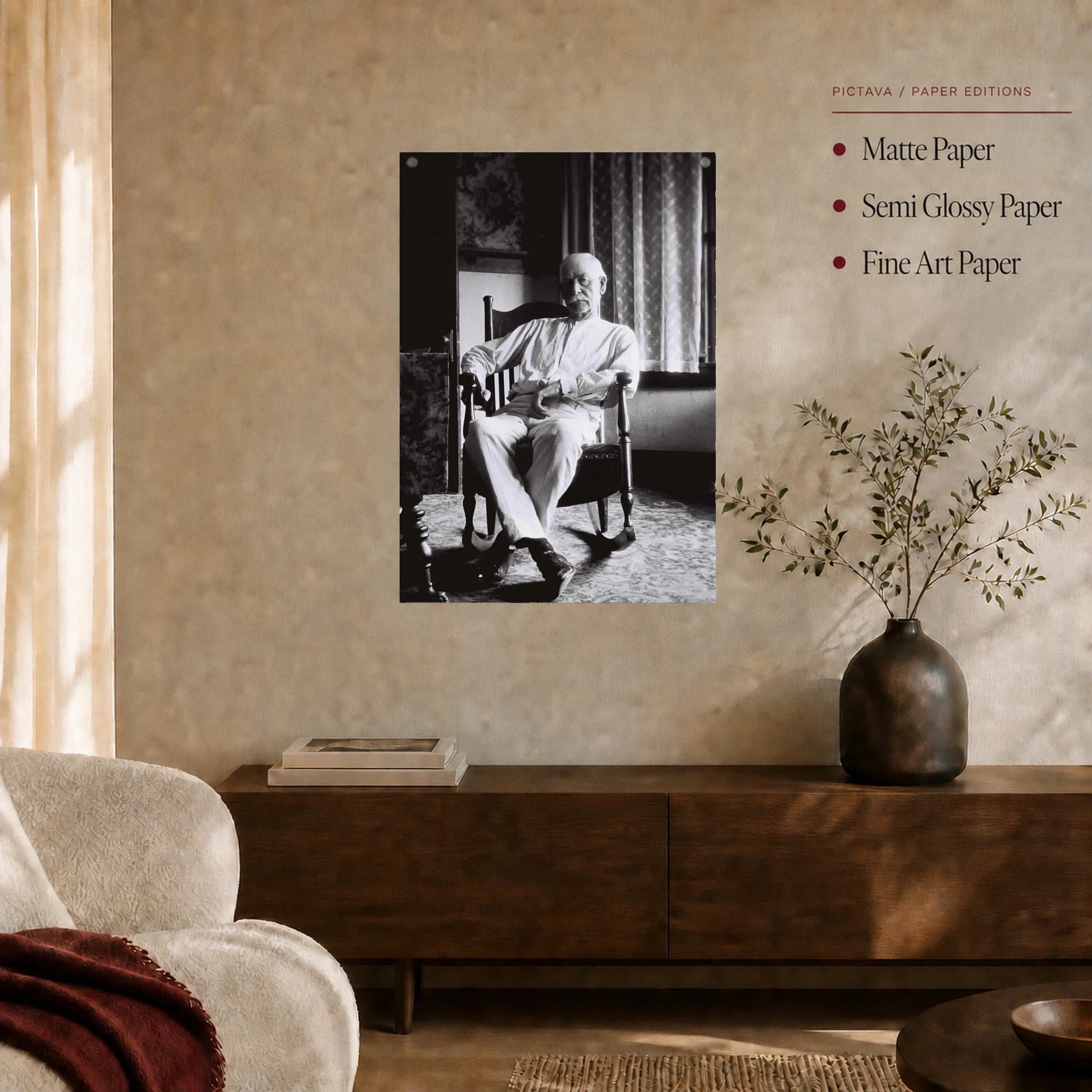 Historic Seated Elderly Man Vintage Black and White Portrait Art Print, view 6