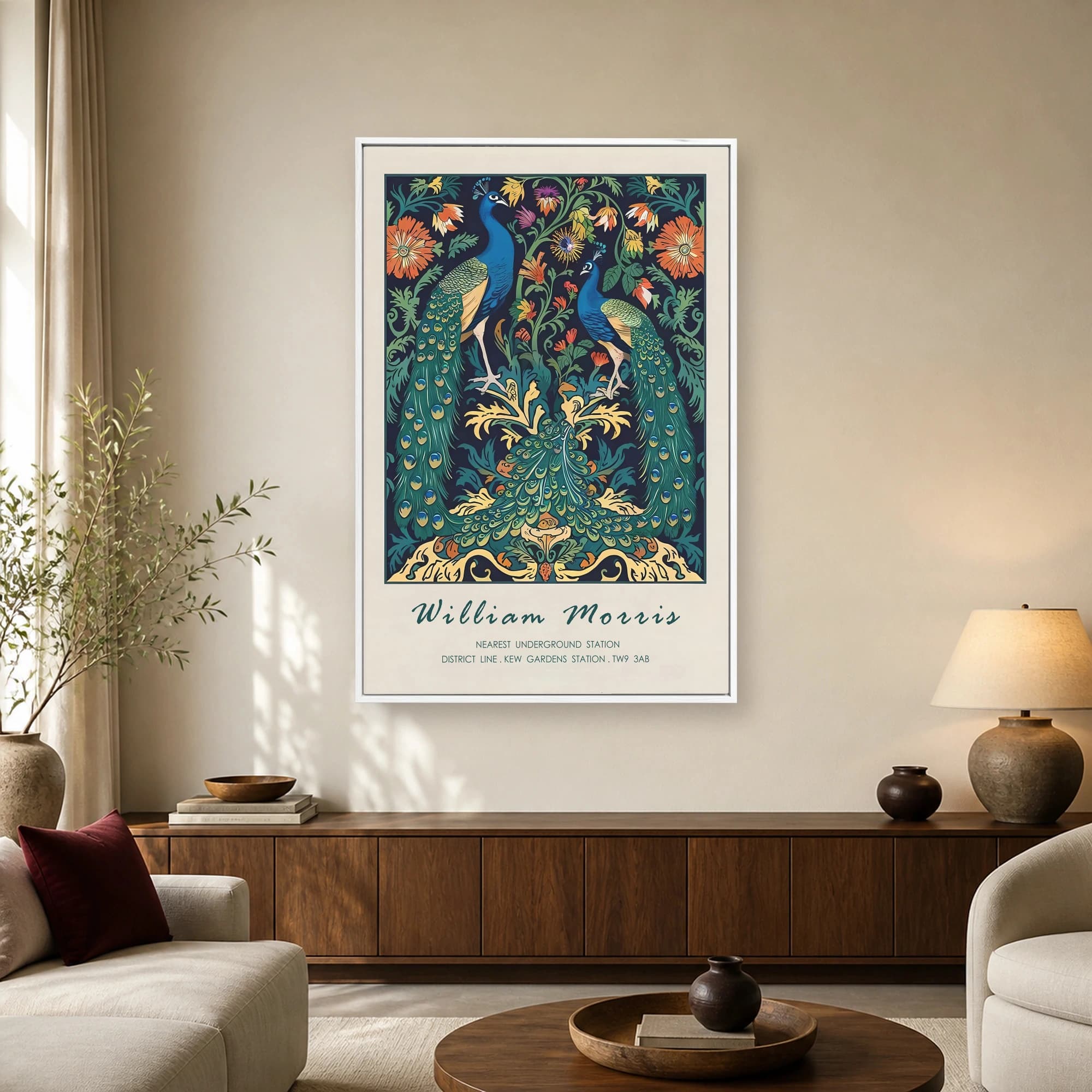 William Morris Peacock Botanical Vintage Tapestry Wall Art, view 2