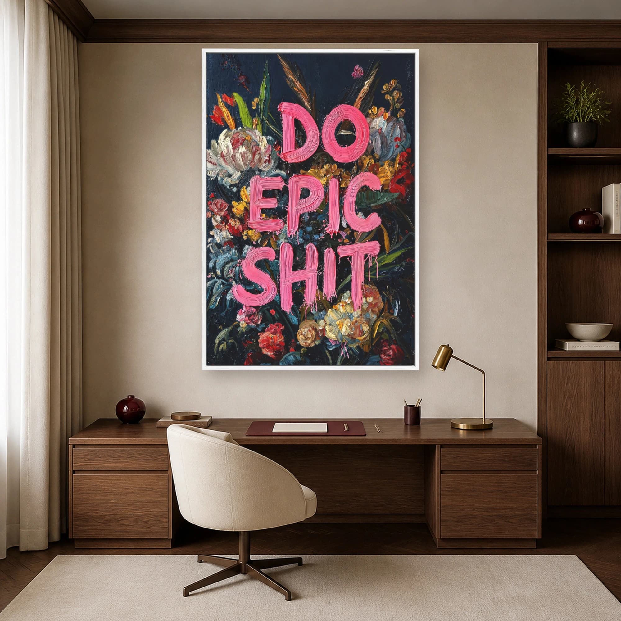 Do Epic Sh*t Bold Floral Typographic Wall Art Canvas, view 5